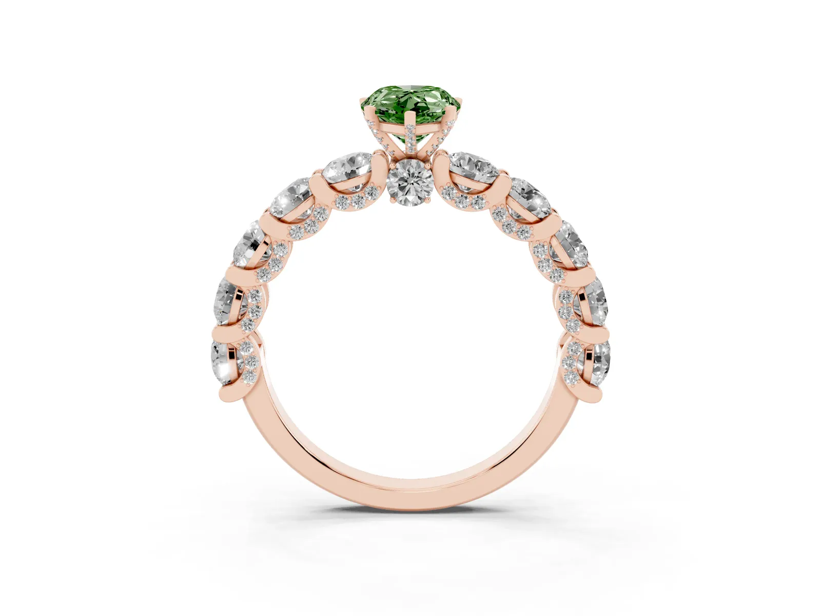 Fancy Green Pear Cut Diamond Side Stone Engagement Ring with Four-Prong Setting Rose gold