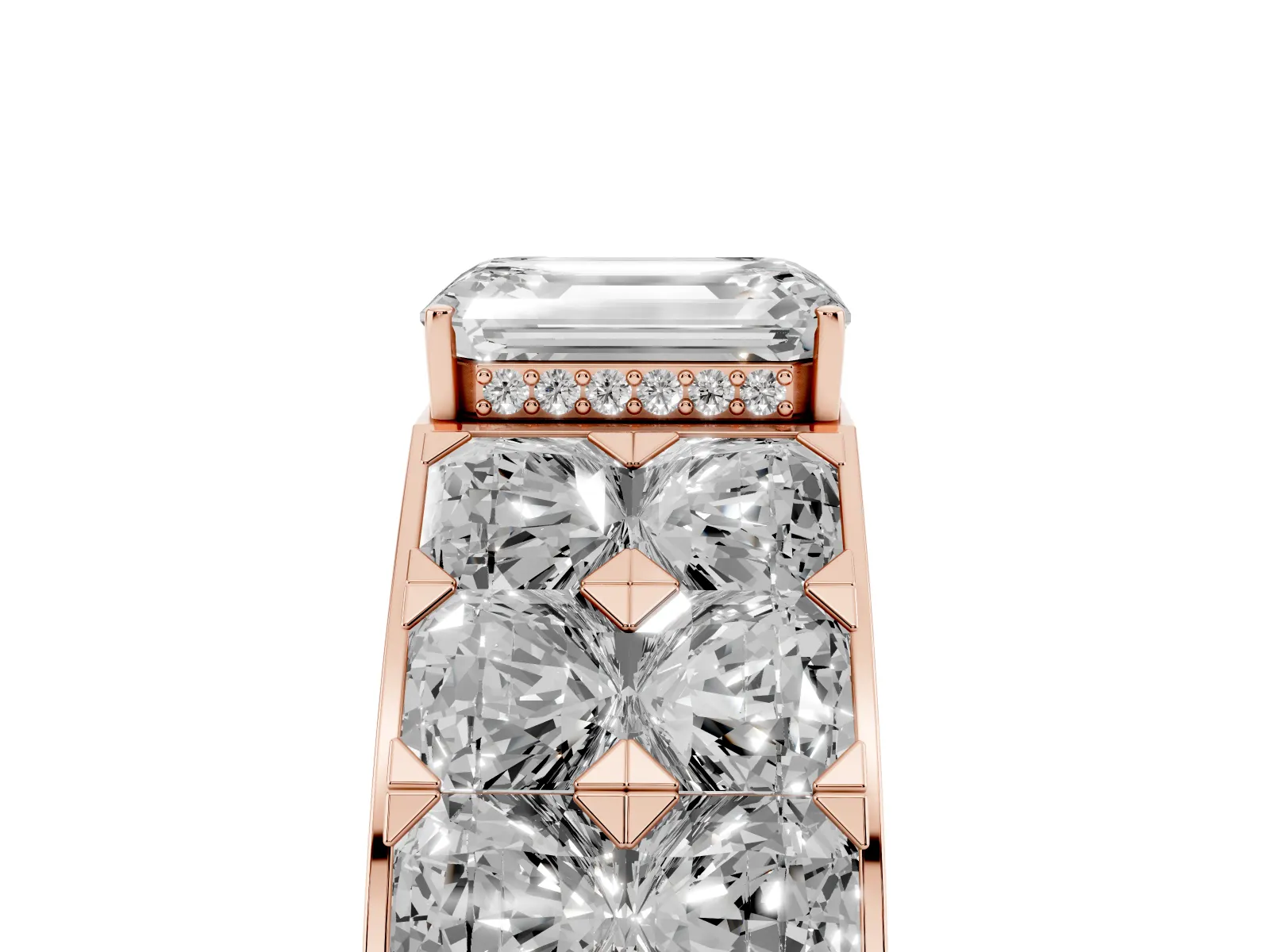 Emerald Cut Diamond Radiant Pavé Mens Ring Rose gold