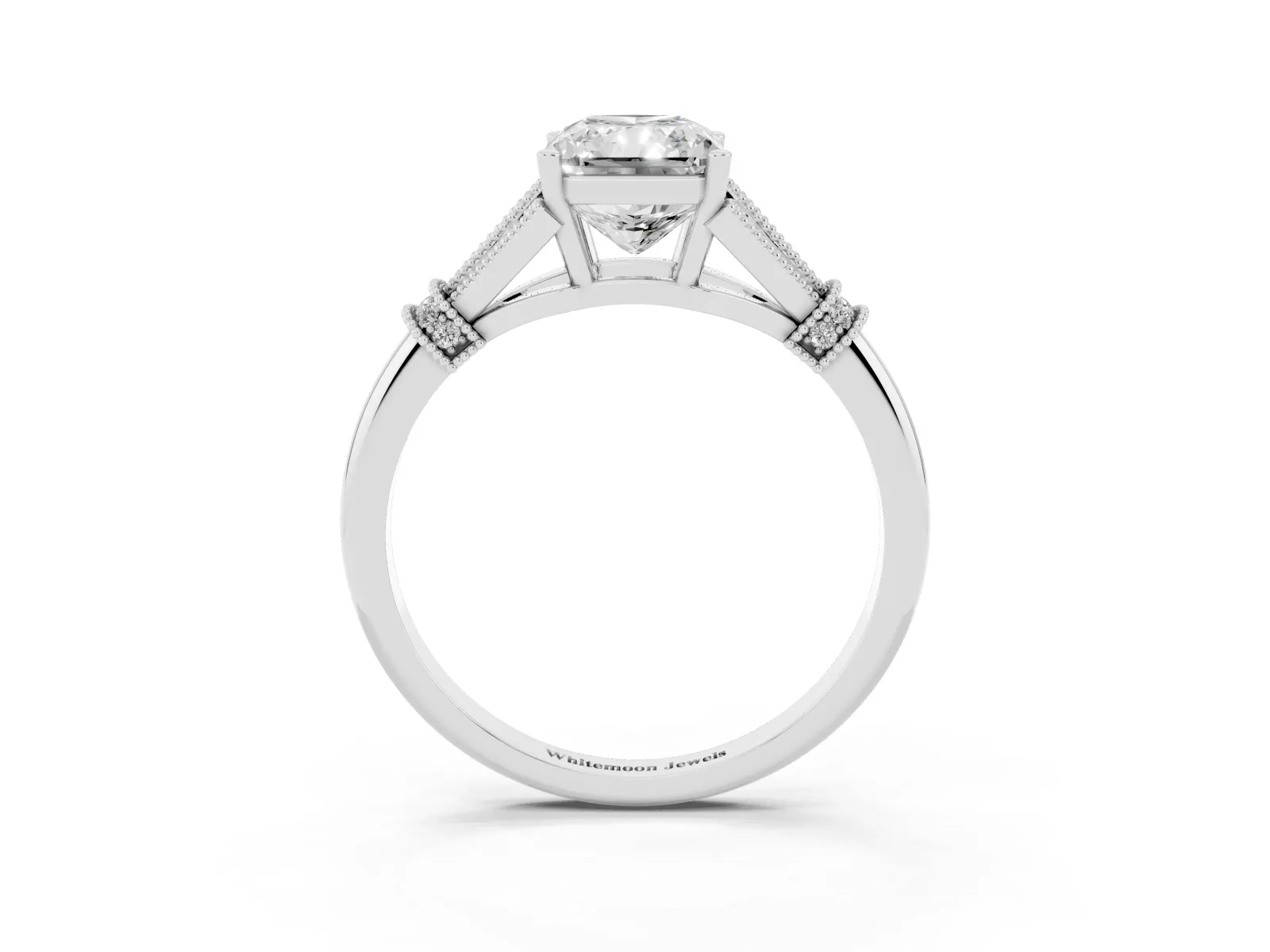 Radiant Cut Diamond Solitaire Ring with Floral Filigree and Pave Accents Platinum