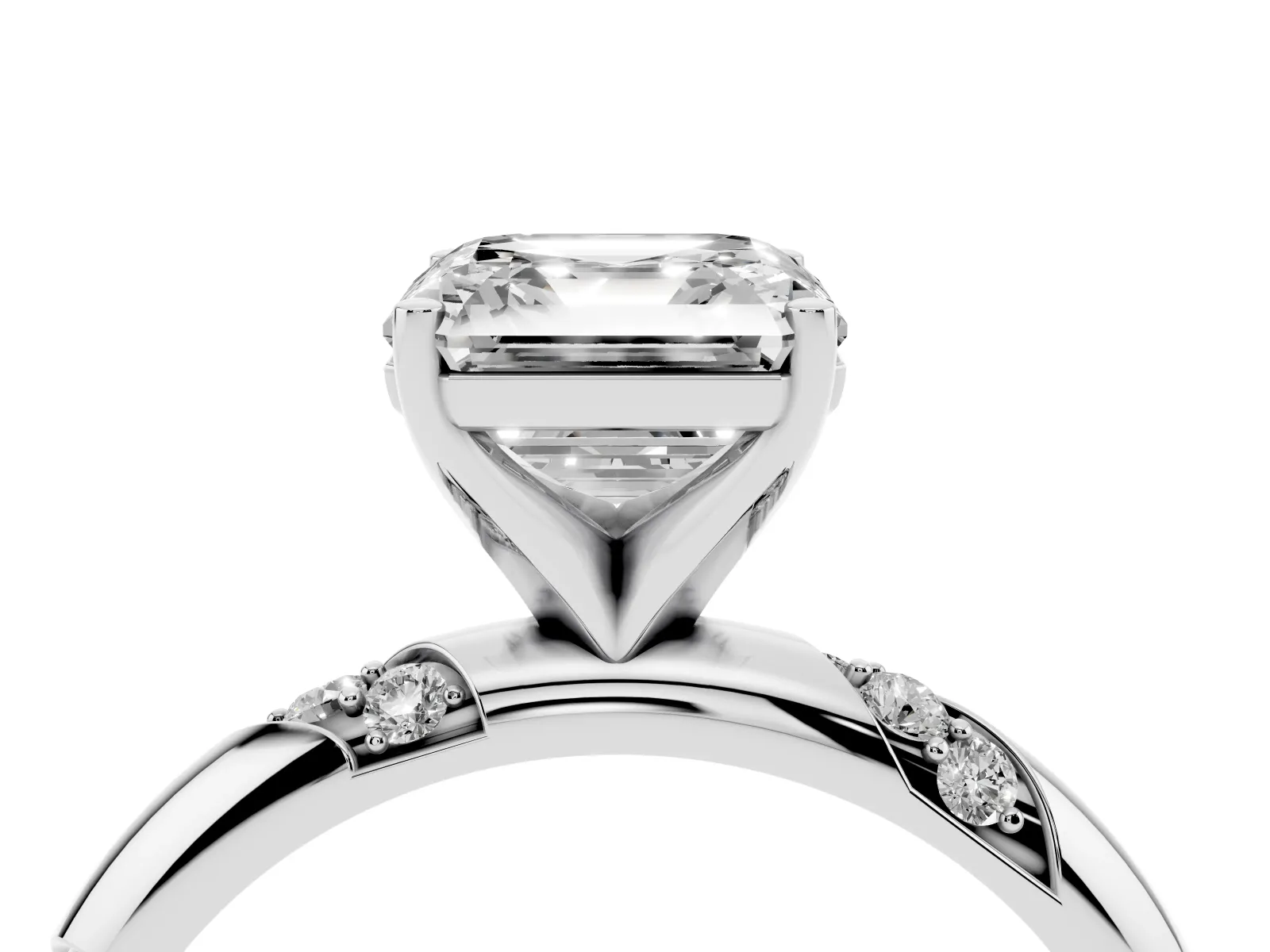 Asscher Cut Diamond Solitaire Engagement Ring with Twisted Round Accent Band and Prong Setting Platinum