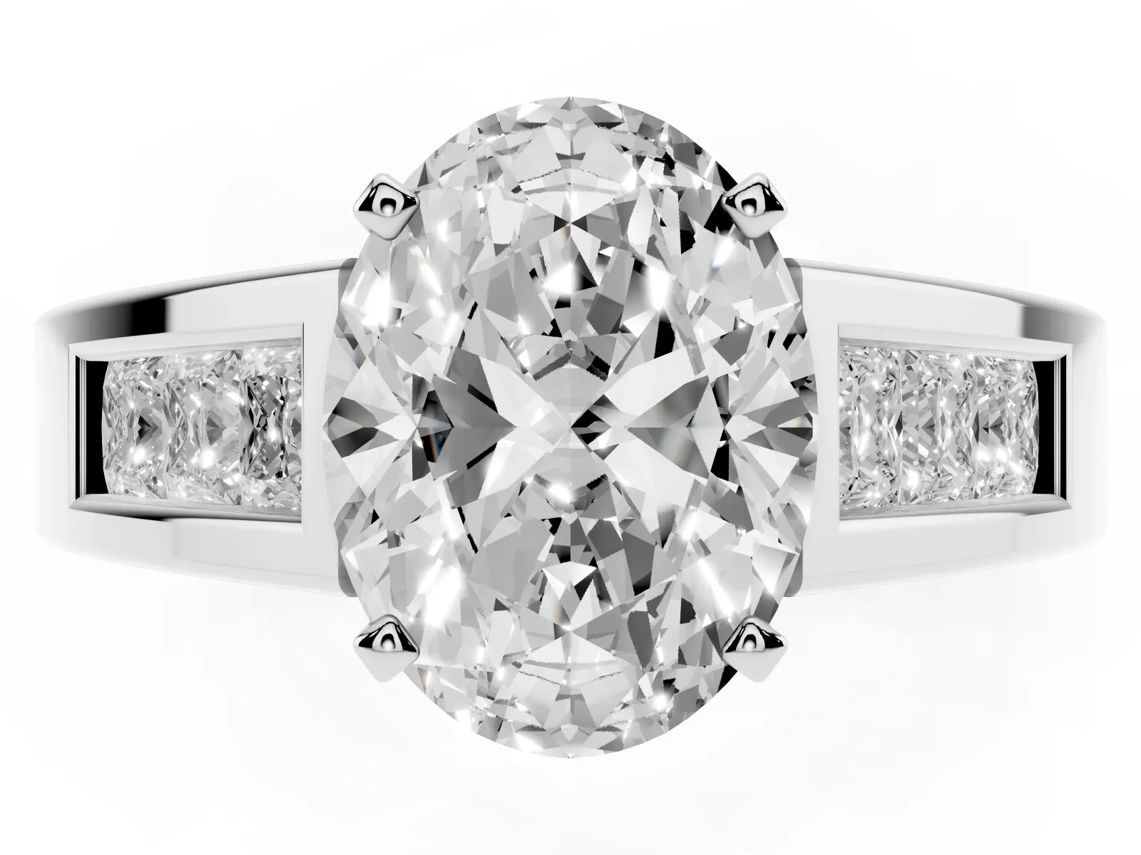 Oval Cut Cut Channel Set Solitaire Ring with Four-Prong Setting Platinum