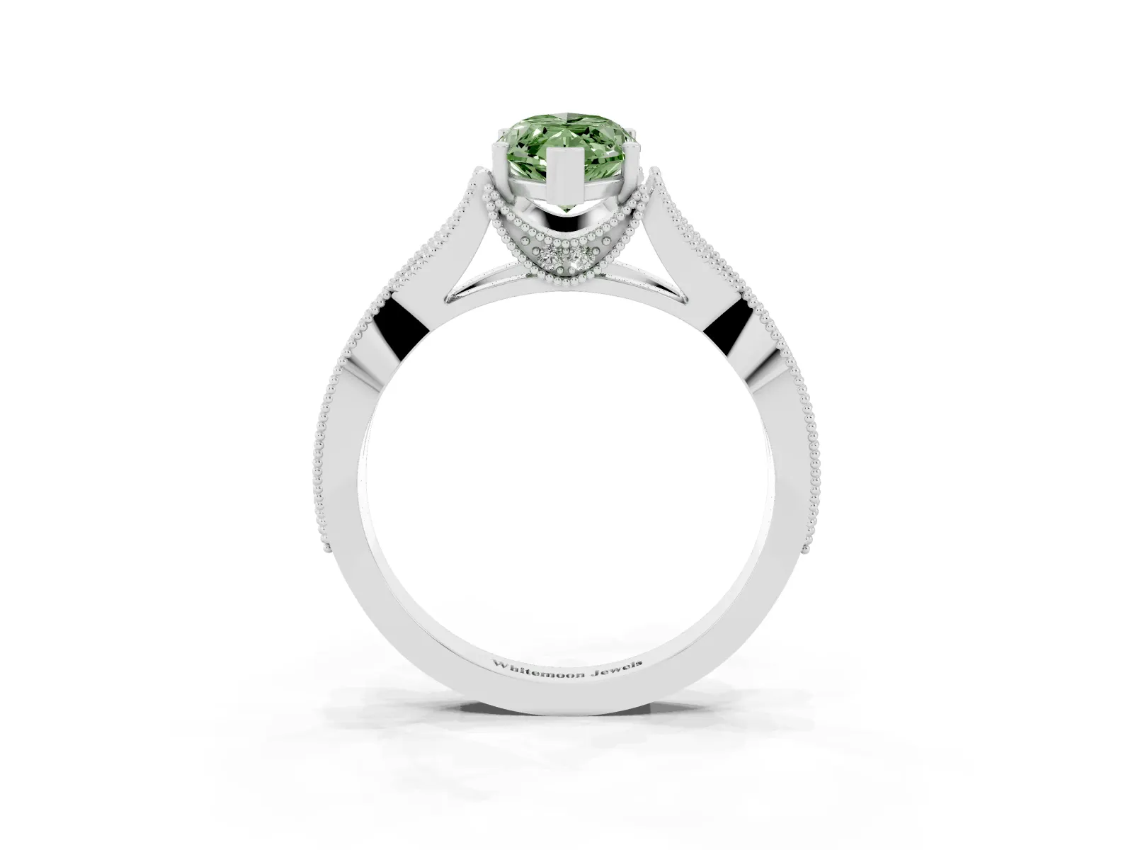 Fancy Green Marquise Cut Cut Diamond Twisted Band with Milgrain Pave Setting and Four-Prong Setting Platinum