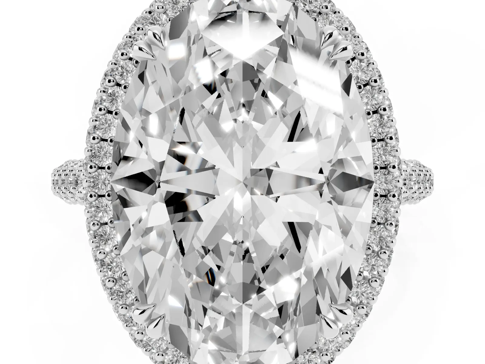 Oval Diamond Halo Ring with Round Diamond Accents Platinum