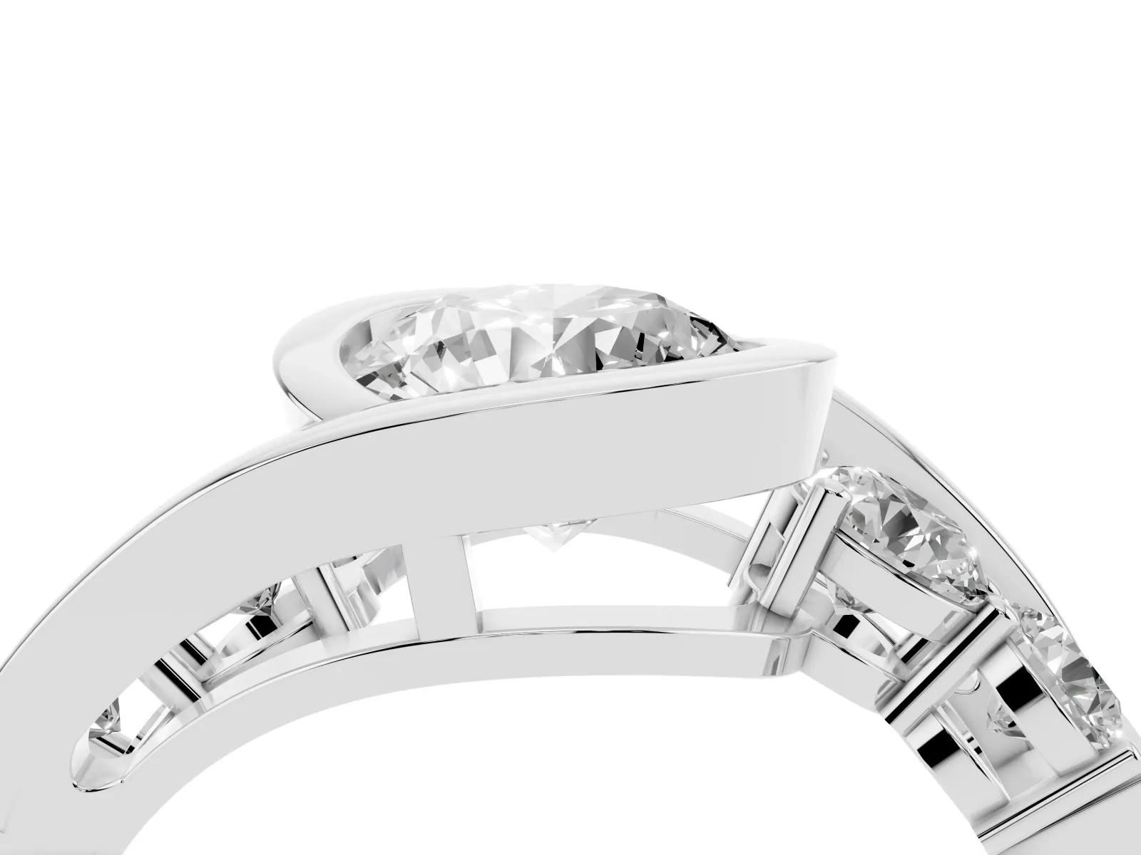 Bezel Set Round Cut Diamond Bypass Ring with Round Accents White gold