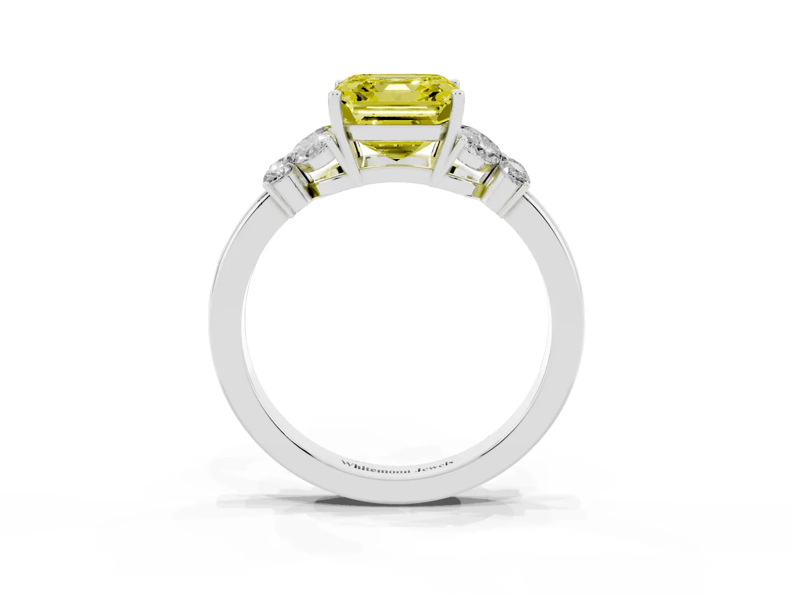 Fancy Yellow Asscher Cut Cut Solitaire Floral Diamond Ring with Four-Prong Setting Platinum