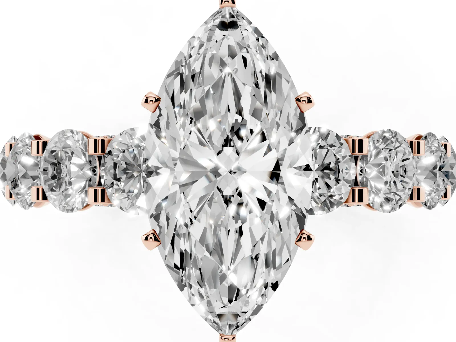Marquise Cut Diamond Side Stone Engagement Ring with Four-Prong Setting Rose gold