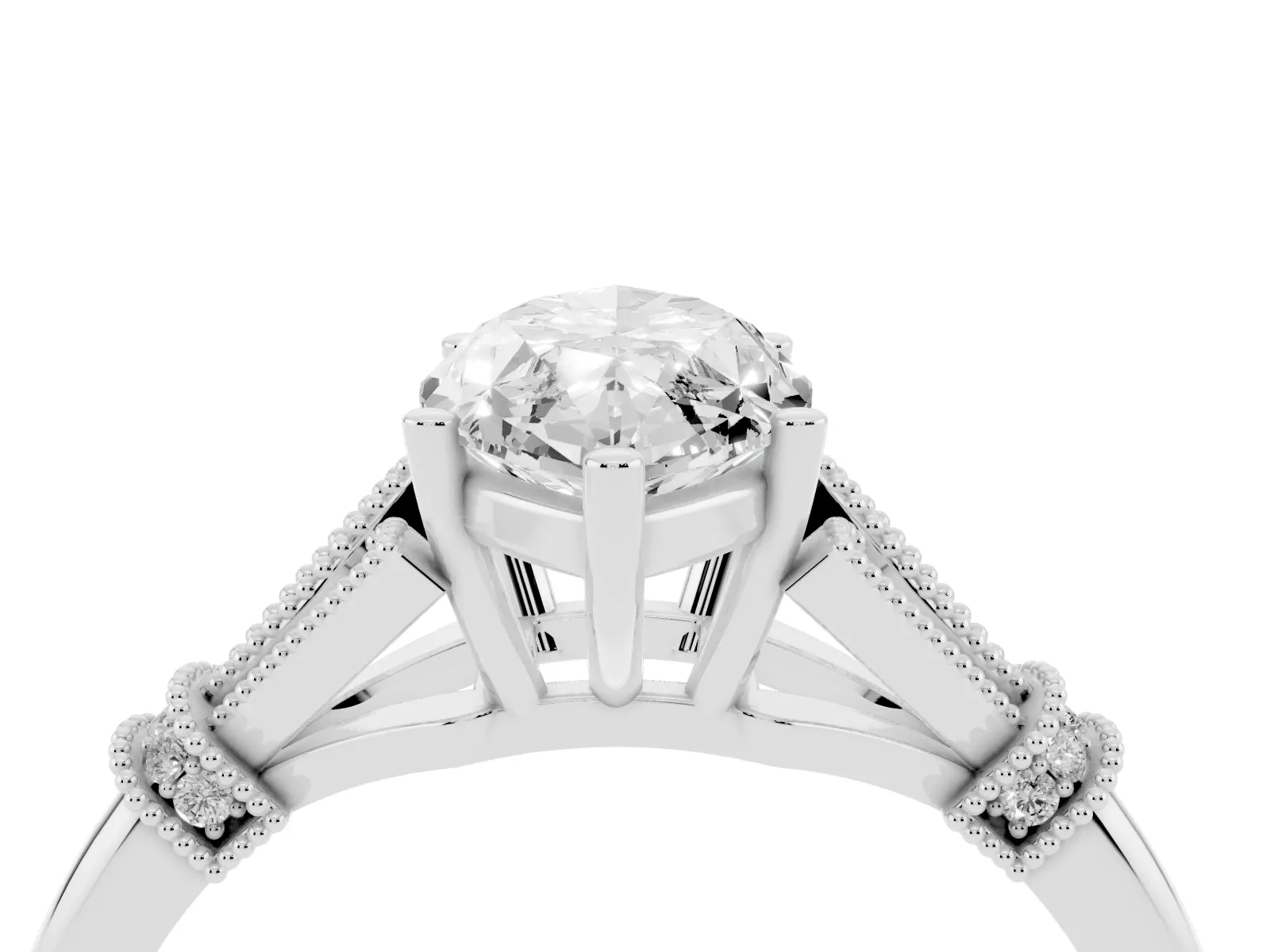 Marquise Cut Diamond Solitaire Ring with Floral Filigree and Pave Accents Platinum