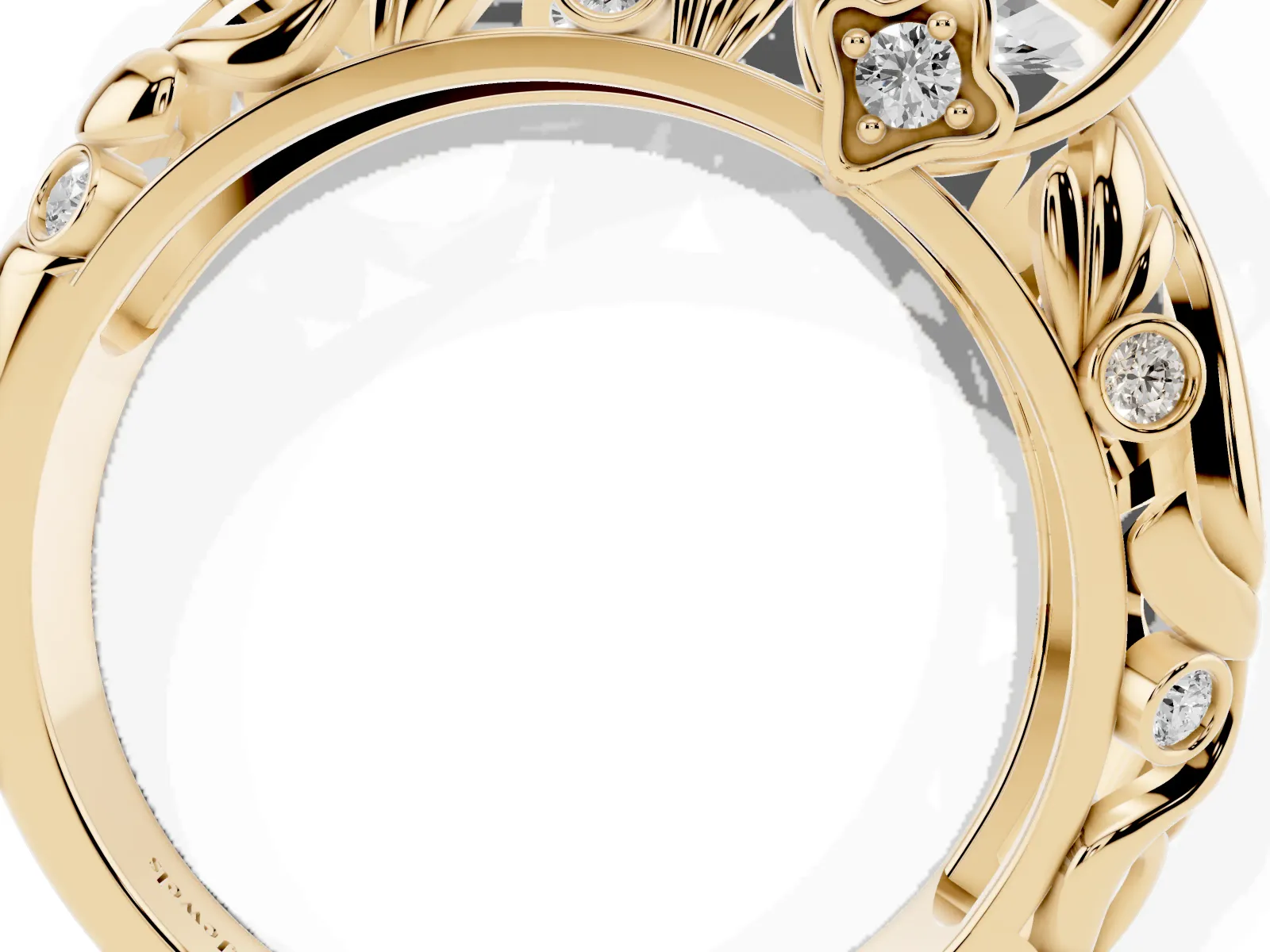 Radiant Cut Solitaire Diamond Leaf-Inspired Vine Band Ring with Prong Setting Yellow gold