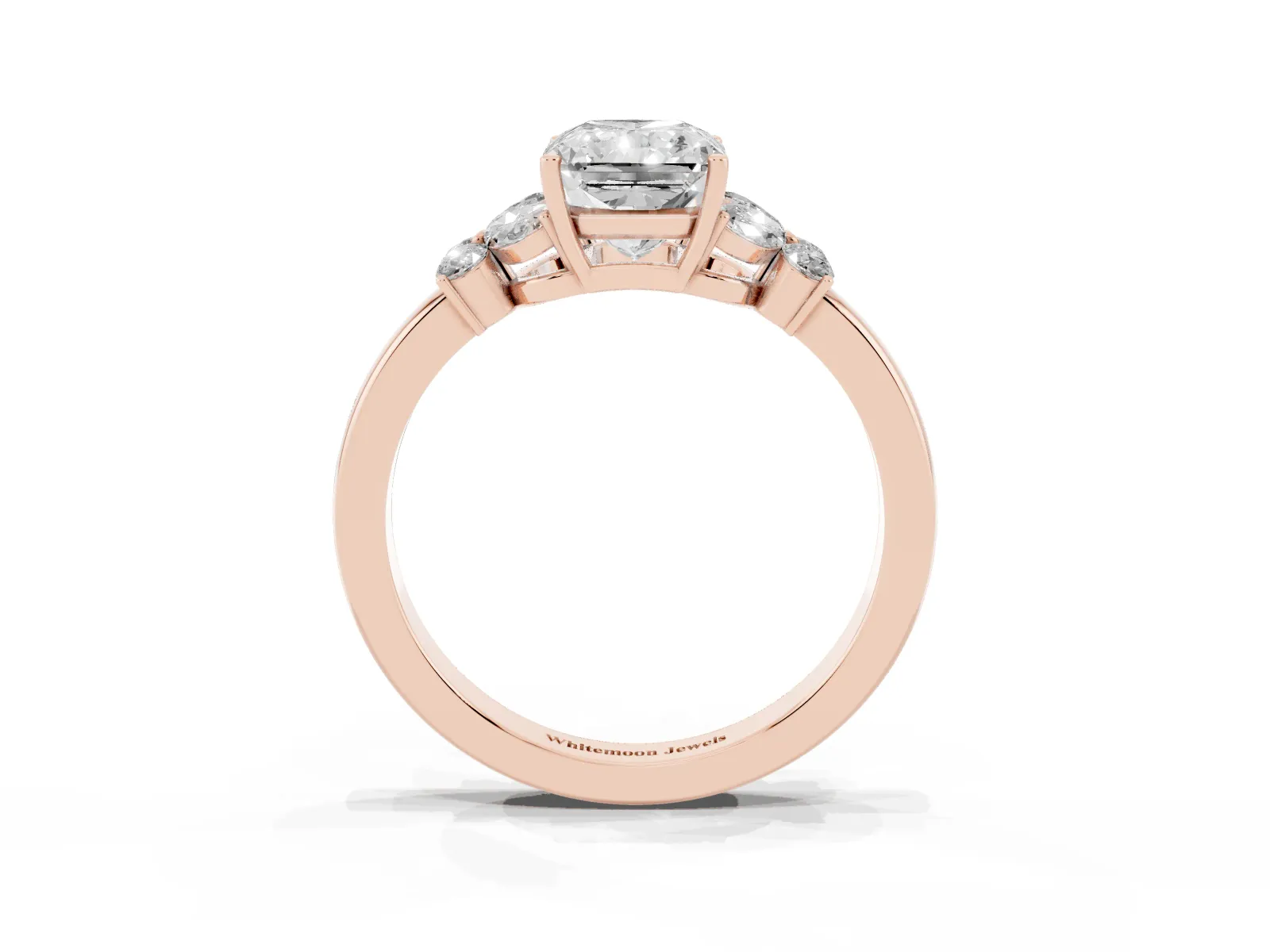 Radiant Cut Cut Solitaire Floral Diamond Ring with Four-Prong Setting Rose gold