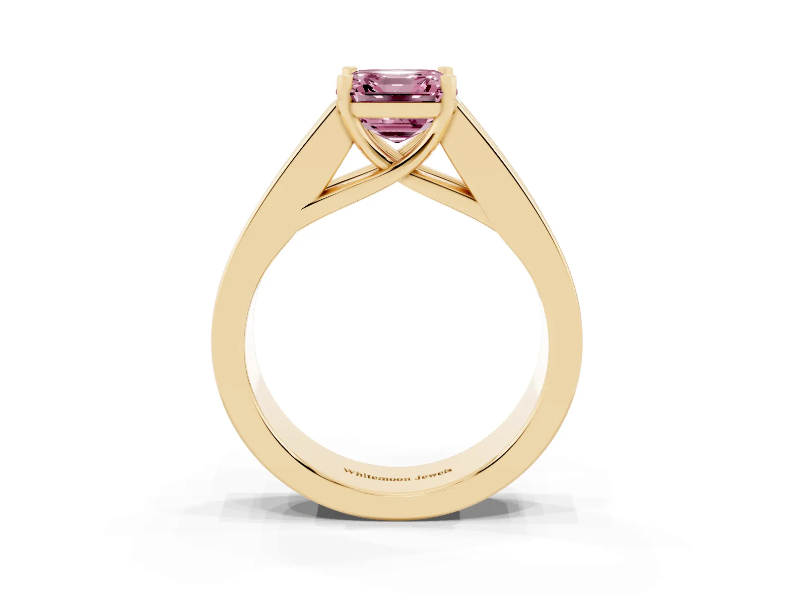 Fancy Pink Asscher Cut Cut Channel Set Solitaire Ring with Four-Prong Setting Yellow gold
