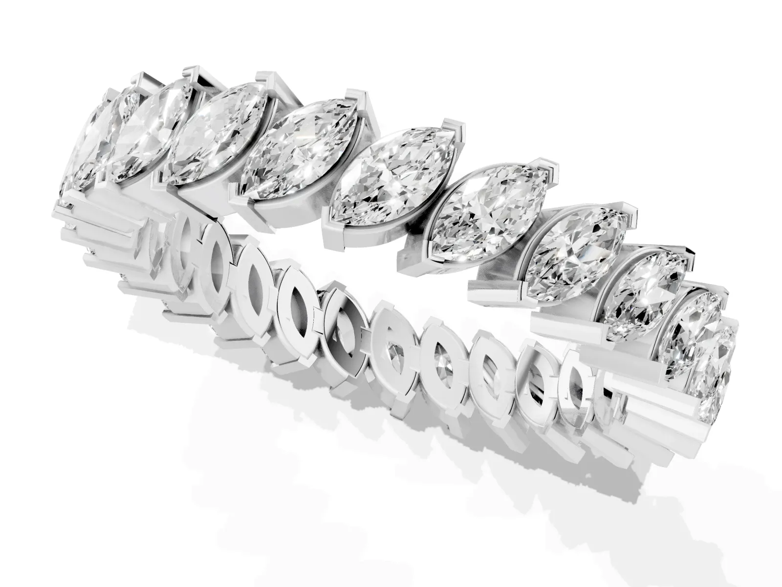Marquise Diamond Shared Prong Full Eternity Band Platinum