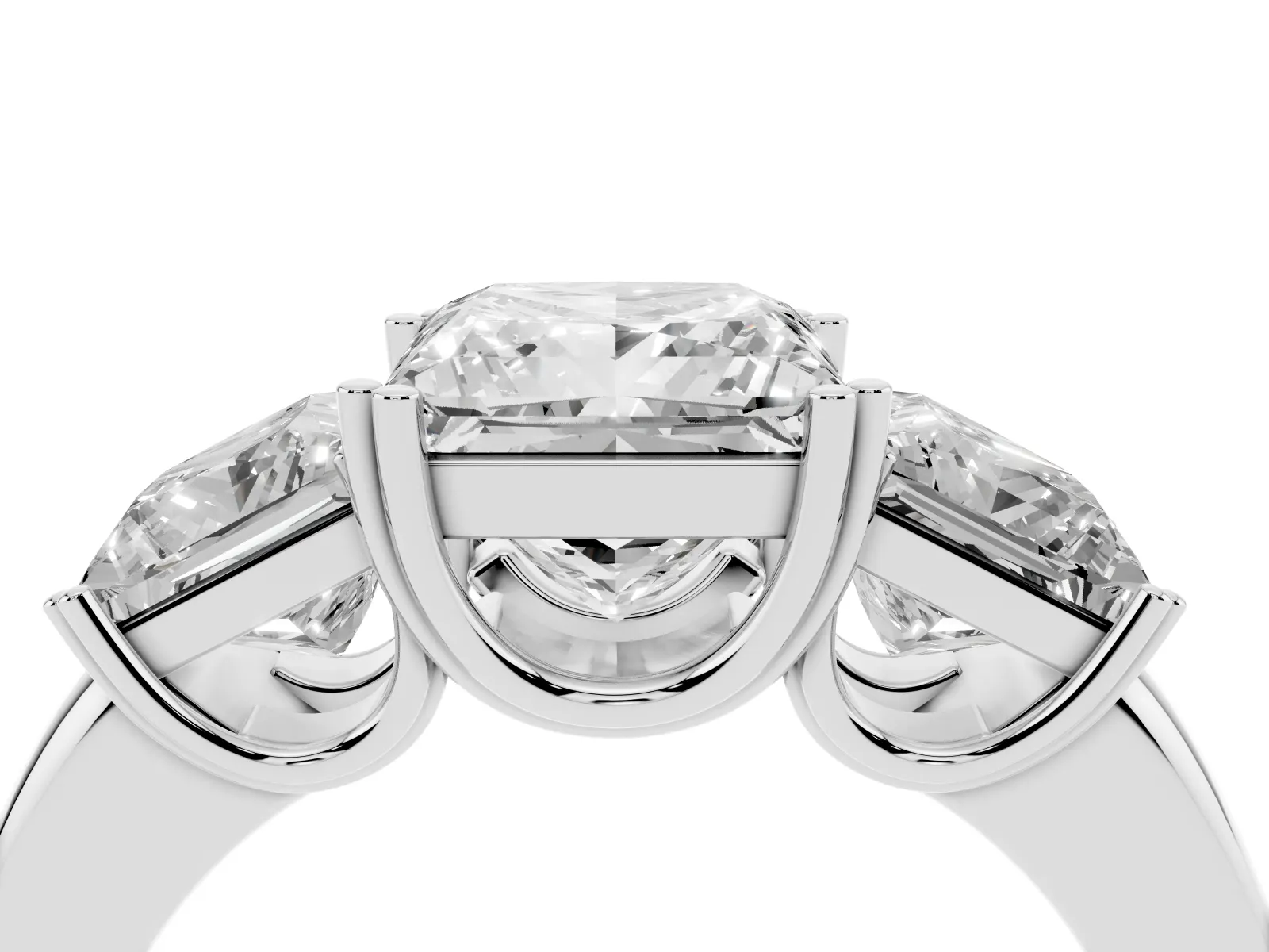 Three-Stone Princess Cut Cut Diamond Ring with Channel Set Band and Four-Prong Setting Platinum