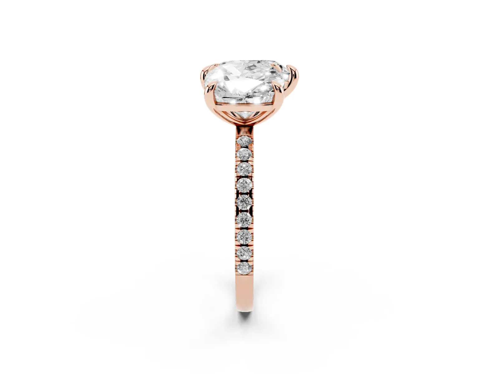 Cushion and Heart Toi Moi Ring with Prong Setting and Pave Band Rose gold