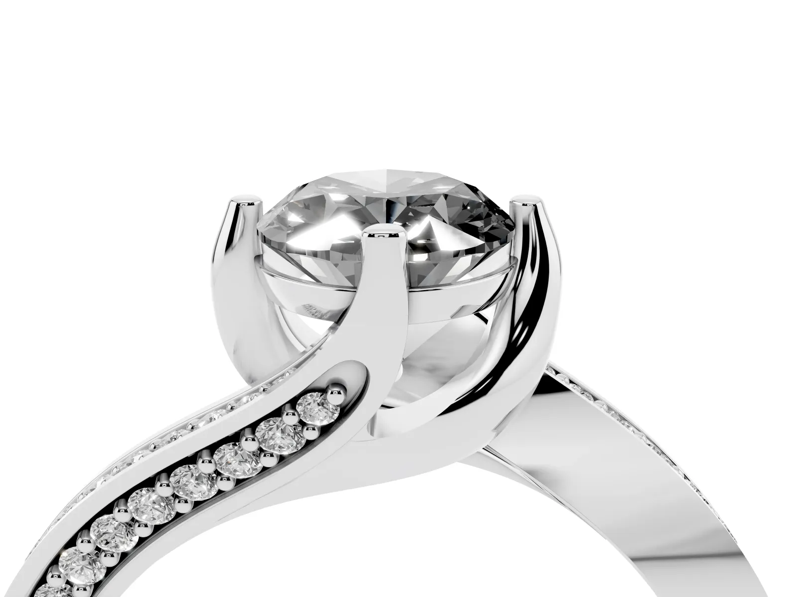 Fancy Black Oval Cut Solitaire Diamond Twist Band with Pavé Setting and Four-Prong Setting Platinum