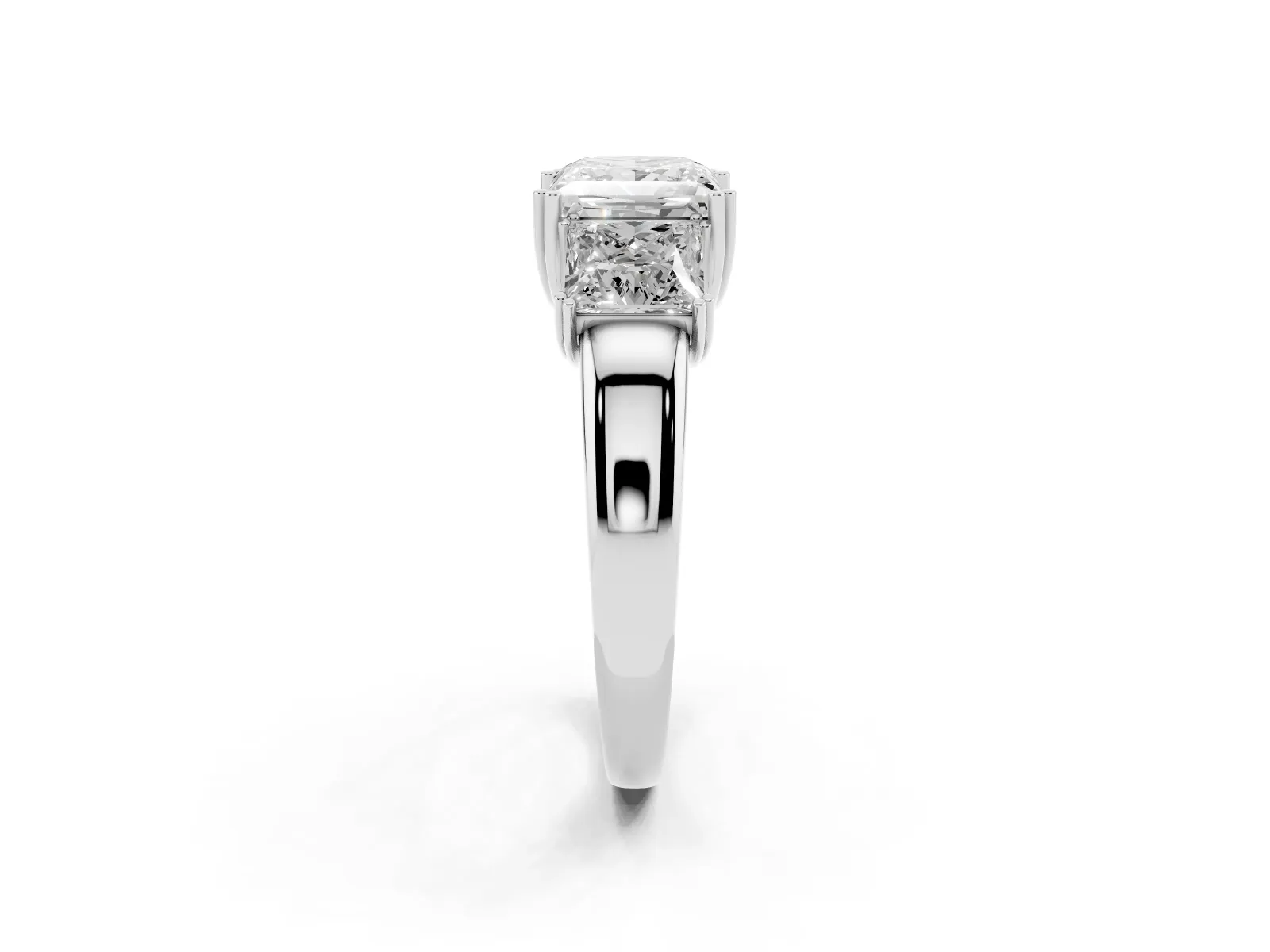 Three-Stone Princess Cut Cut Diamond Ring with Channel Set Band and Four-Prong Setting Platinum