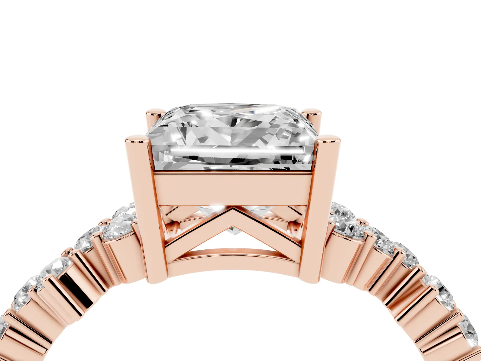 Princess Cut Diamond Scattered Round Accent Ring with Prong Setting Rose gold