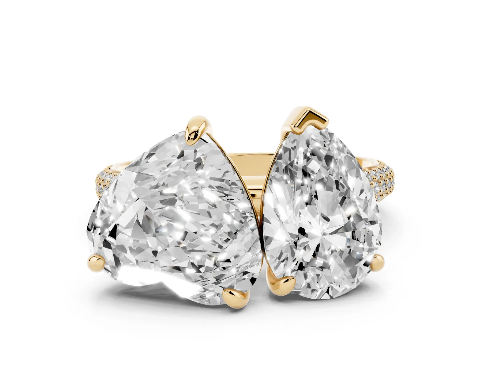 Pear and Heart Toi Moi Ring with Prong Setting and Micro Pave Band Yellow gold