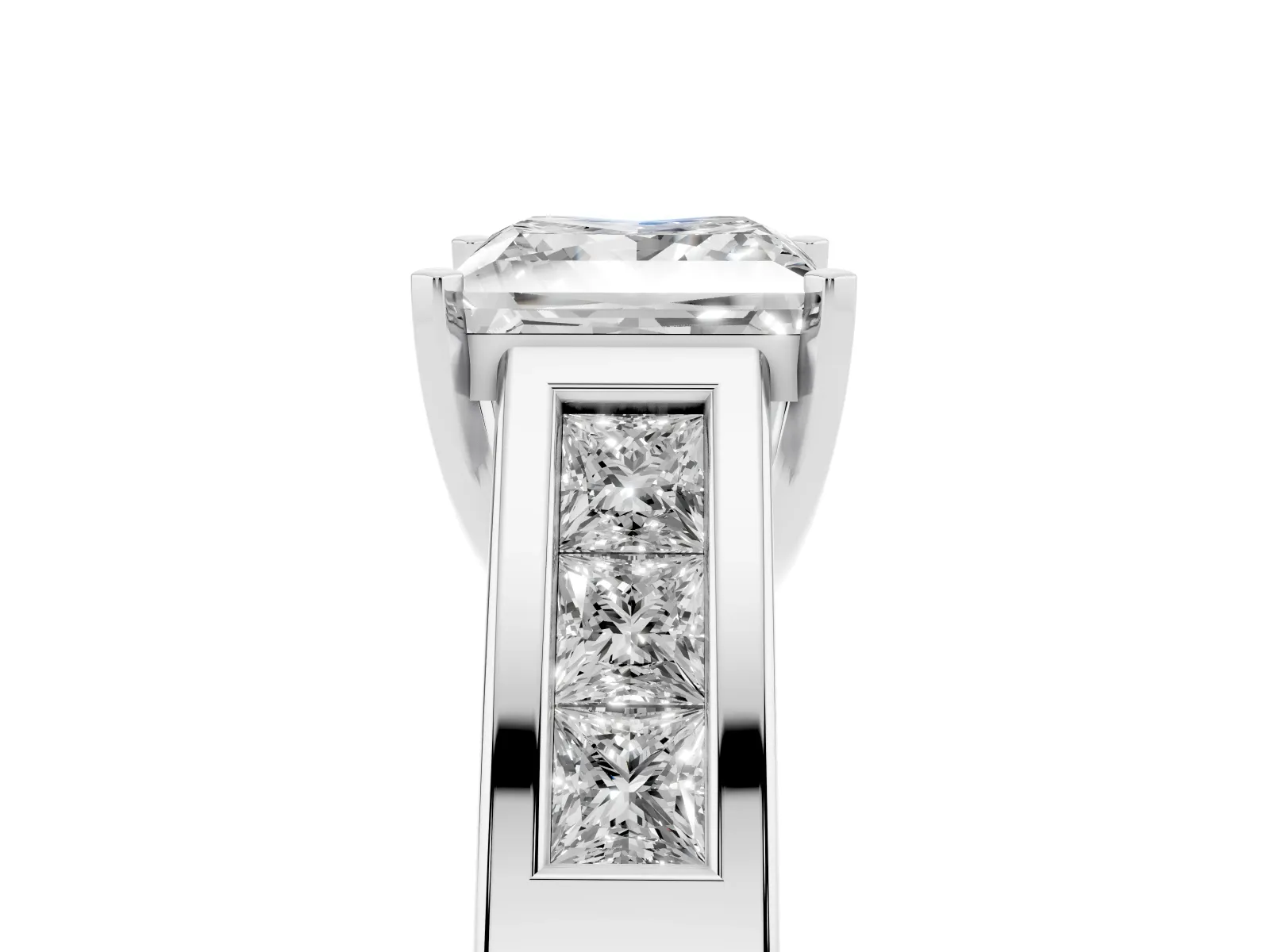 Princess Cut Cut Channel Set Solitaire Ring with Four-Prong Setting Platinum