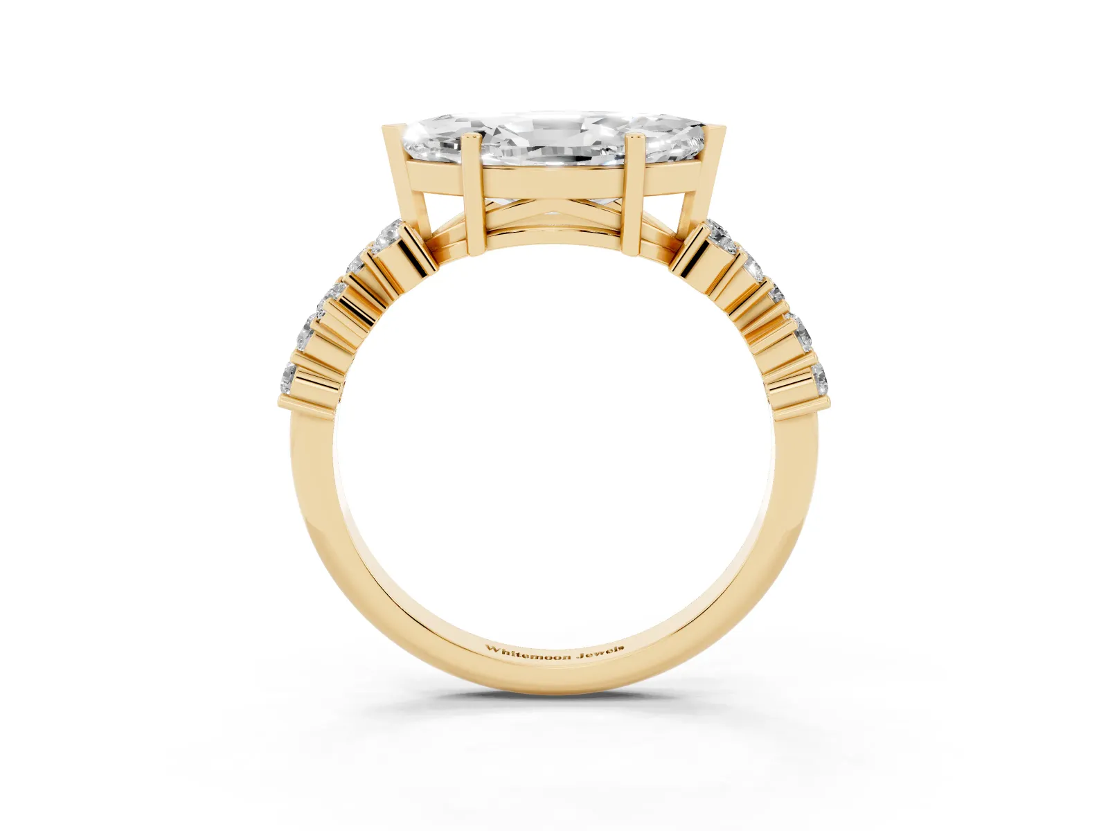 Marquise Cut Diamond Scattered Round Accent Ring with Prong Setting Yellow gold