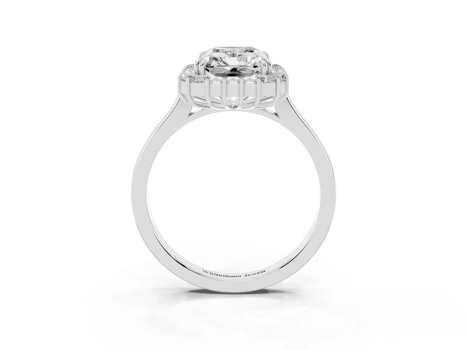 Radiant Diamond Baguette Halo Engagement Ring Silver