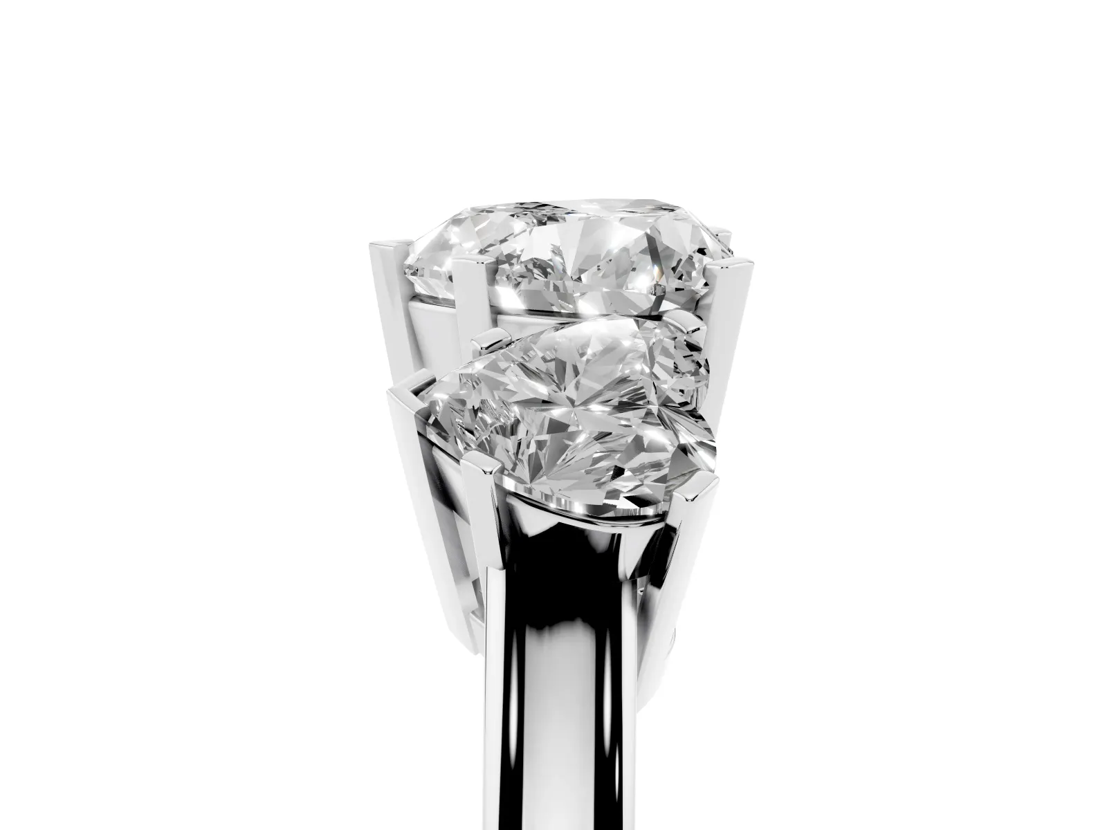 Three-Stone Heart Cut Cut Diamond Ring with Channel Set Band and Four-Prong Setting Platinum