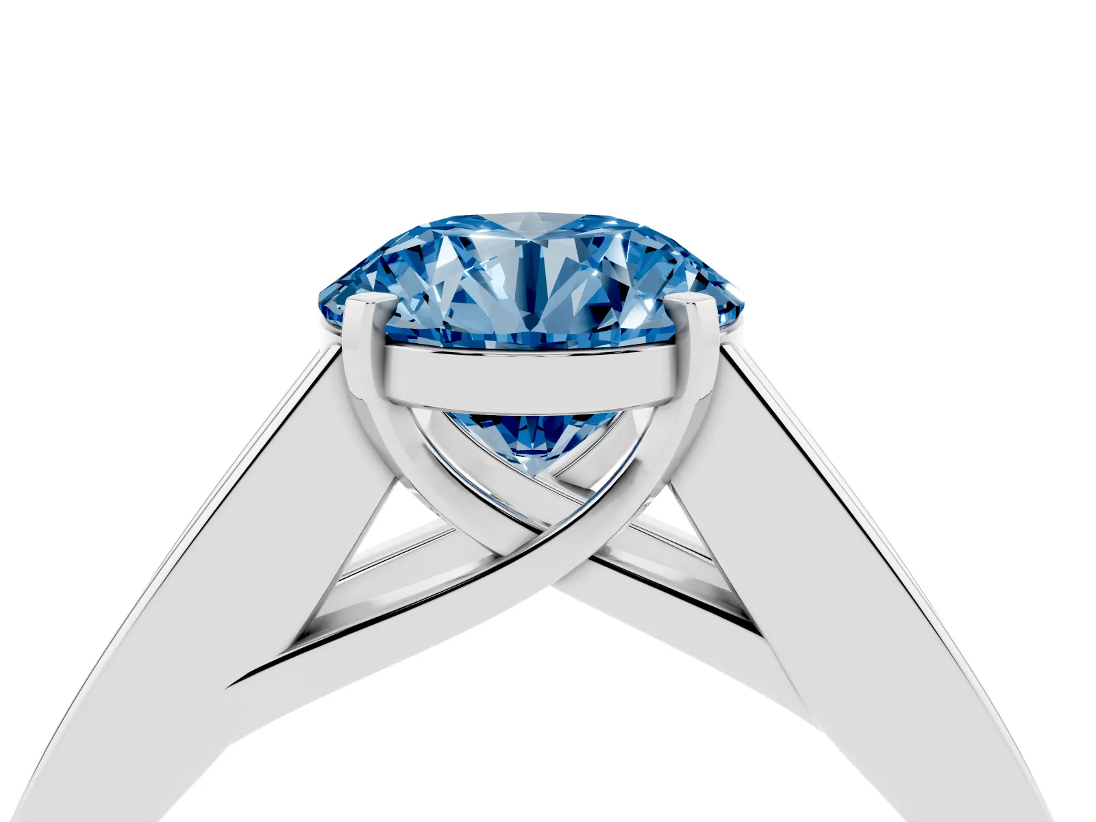 Fancy Blue Round Cut Cut Channel Set Solitaire Ring with Four-Prong Setting Platinum