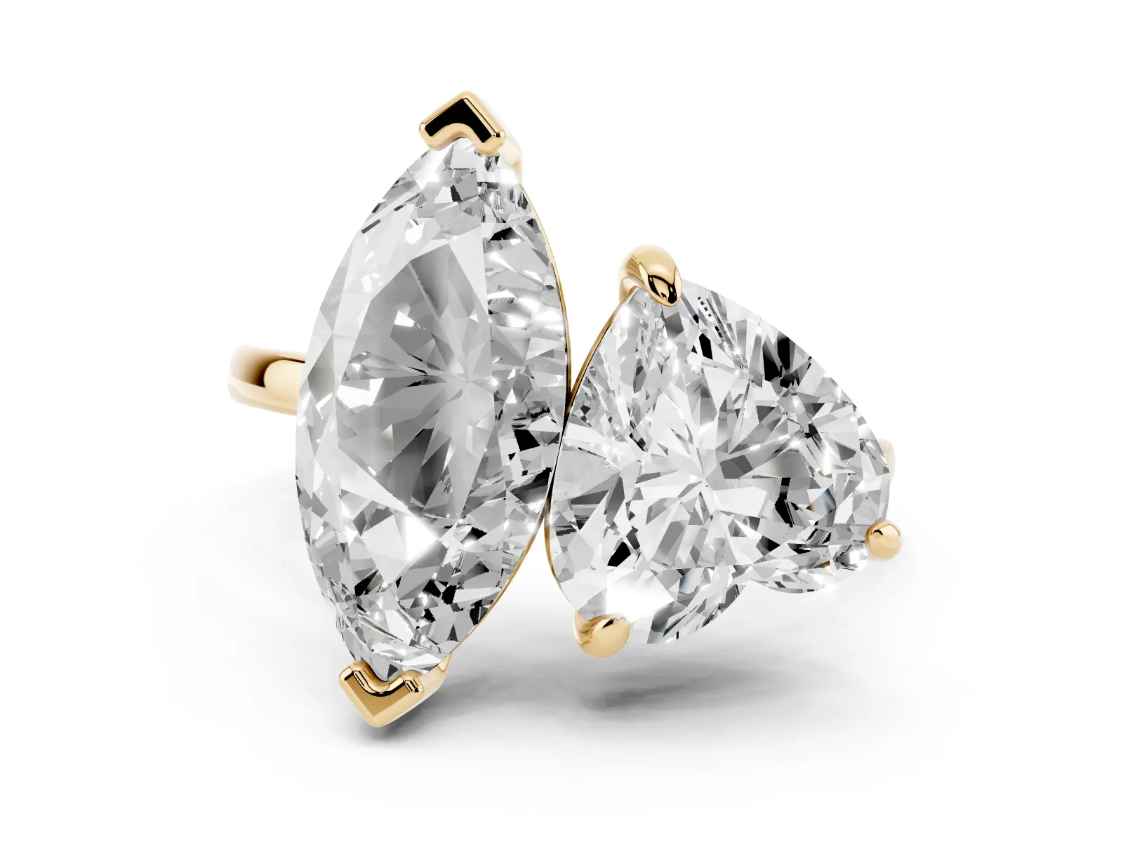 Heart and Marquise Toi Moi Ring with Prong Setting and Micro Pave Band Yellow gold