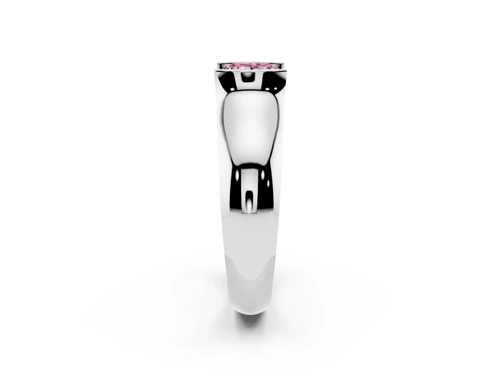Fancy Pink Princess Cut Solitaire Bezel Set Diamond Ring with Wide Band White gold