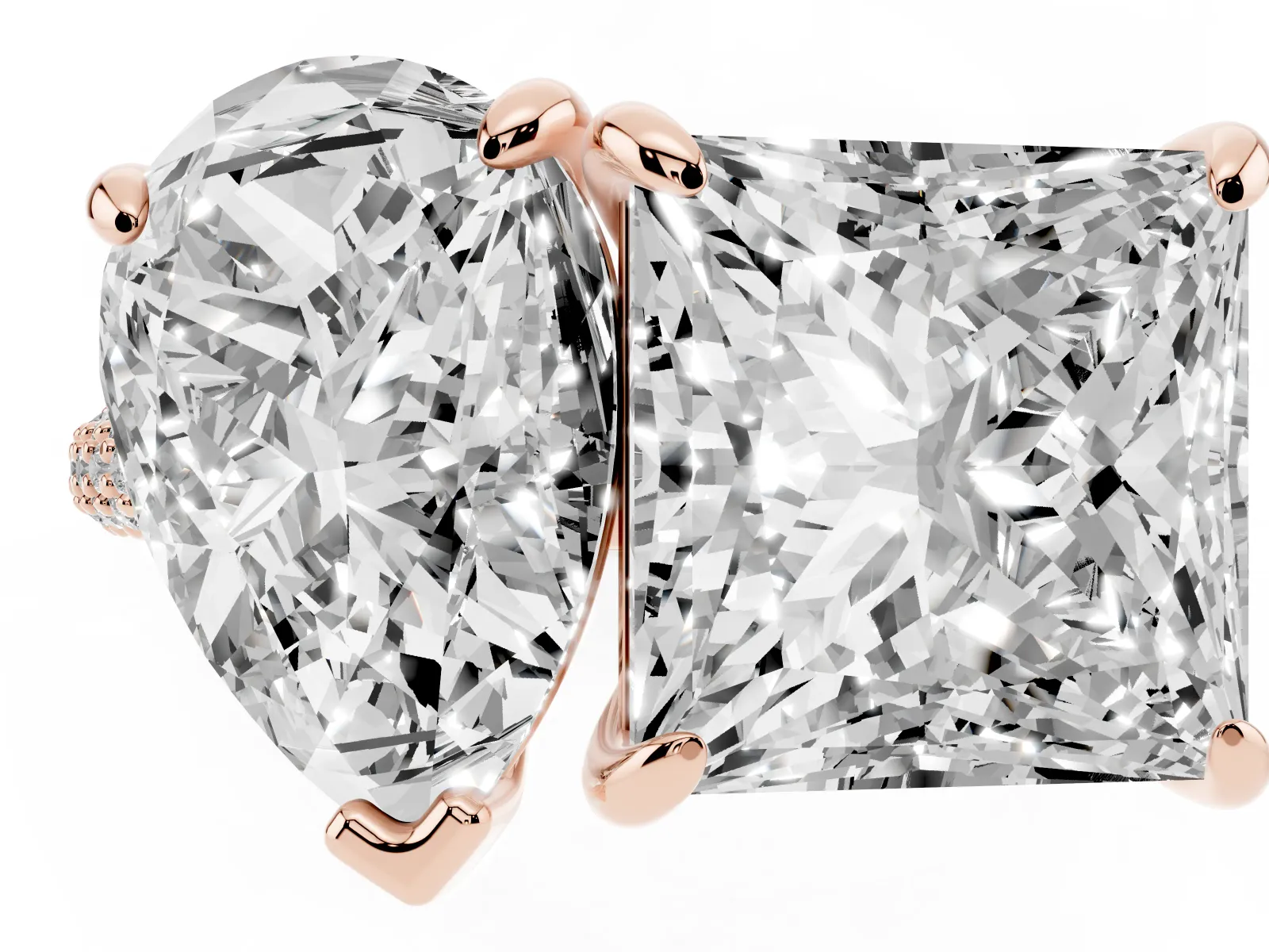 Pear and Princess Toi Moi Ring with Prong Setting and Pave Band Rose gold