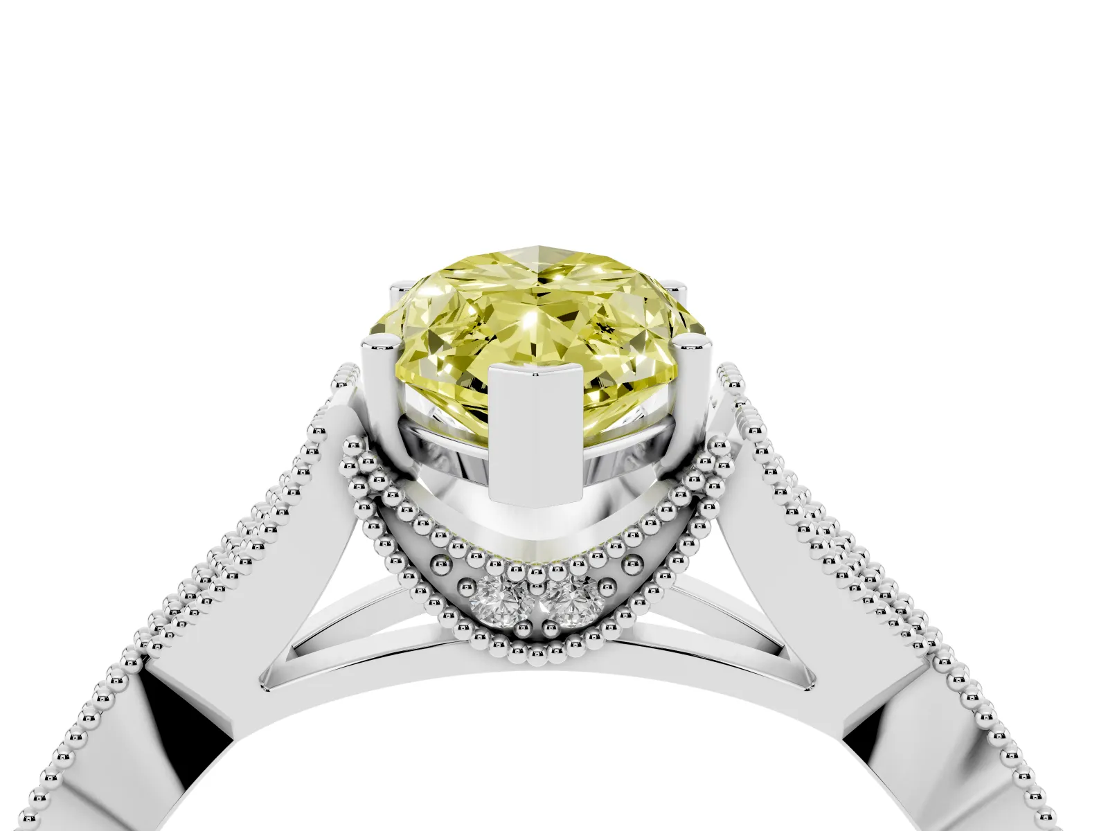 Fancy Yellow Marquise Cut Cut Diamond Twisted Band with Milgrain Pave Setting and Four-Prong Setting Platinum