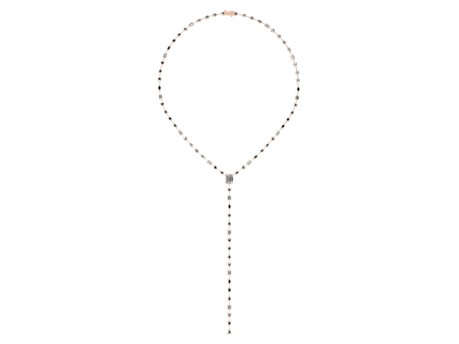 Mixed Shape Diamond Lariat Necklace with Station Accents Rose gold