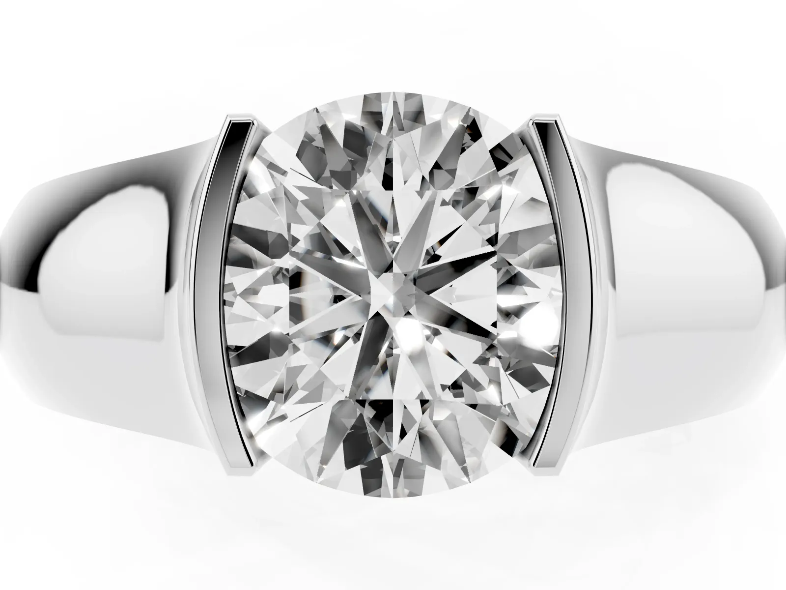 Round Cut Solitaire Bezel Set Diamond Ring with Wide Band Platinum