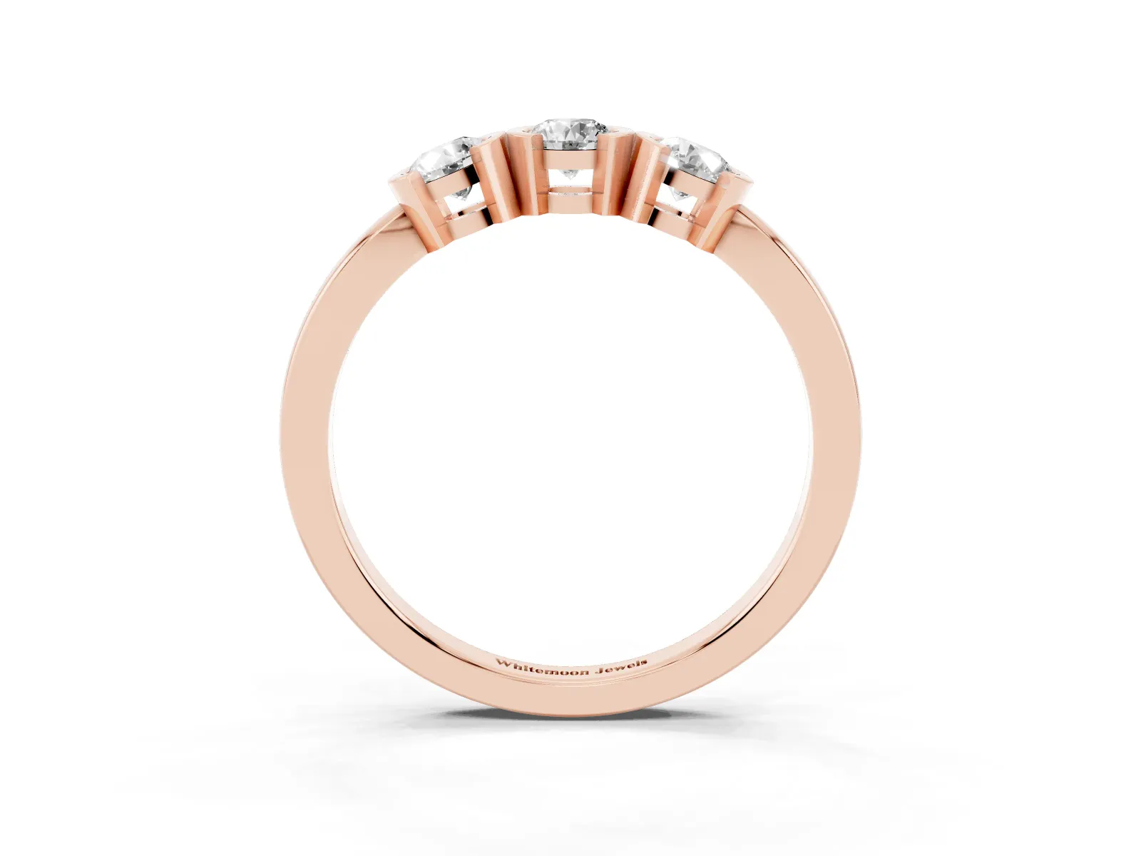 Three-Stone Round Diamond Half Bezel Prong Band Rose gold