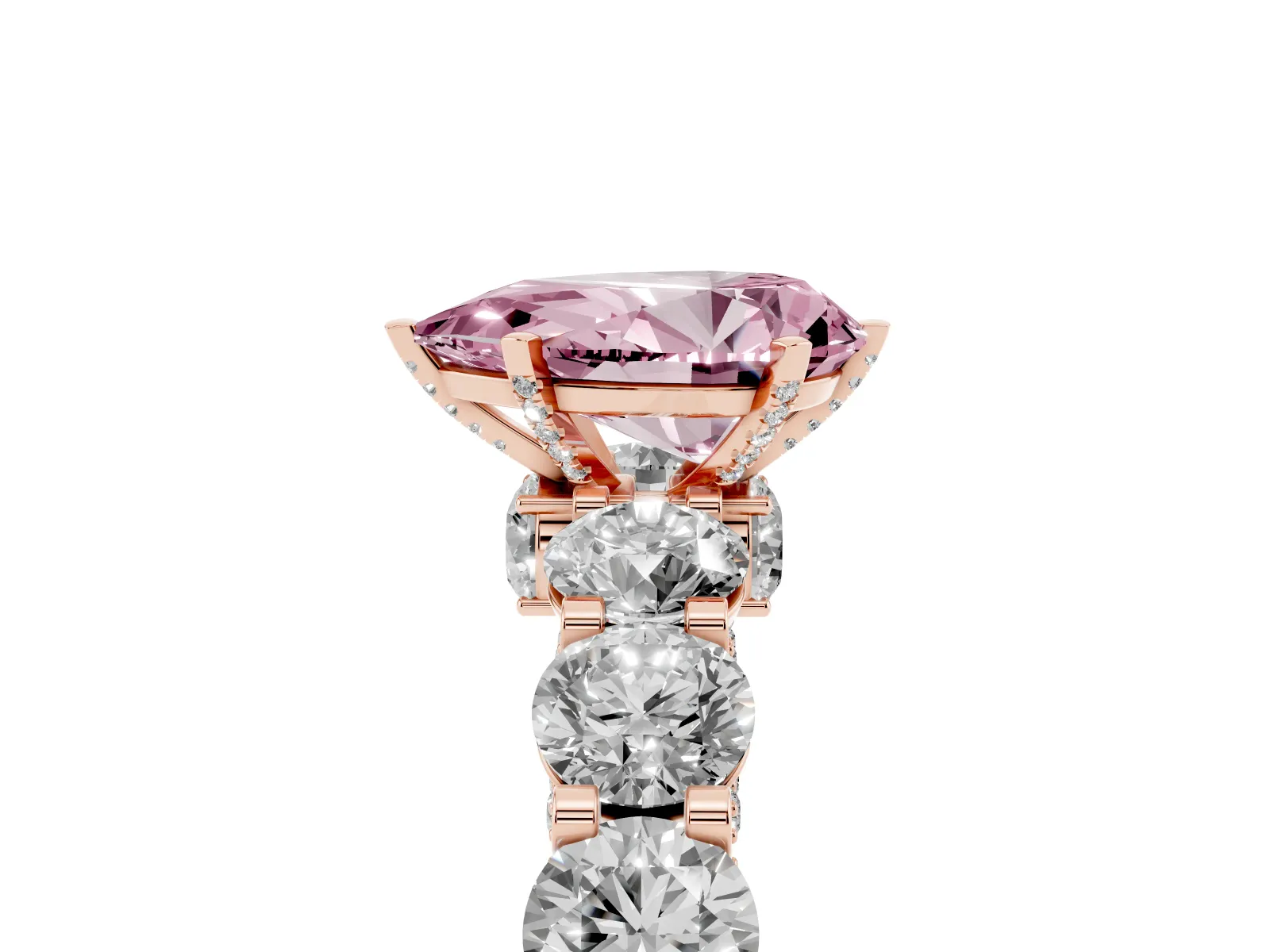 Fancy Pink Pear Cut Diamond Side Stone Engagement Ring with Four-Prong Setting Rose gold