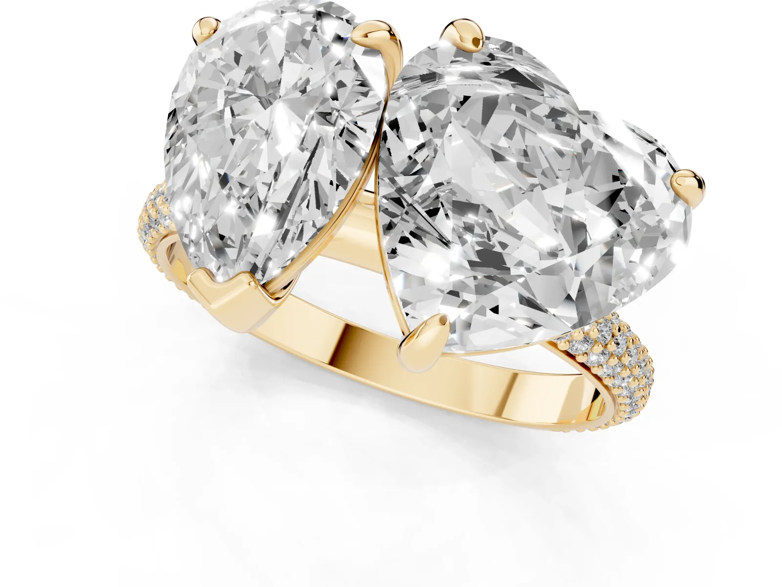 Pear and Heart Toi Moi Ring with Prong Setting and Micro Pave Band Yellow gold