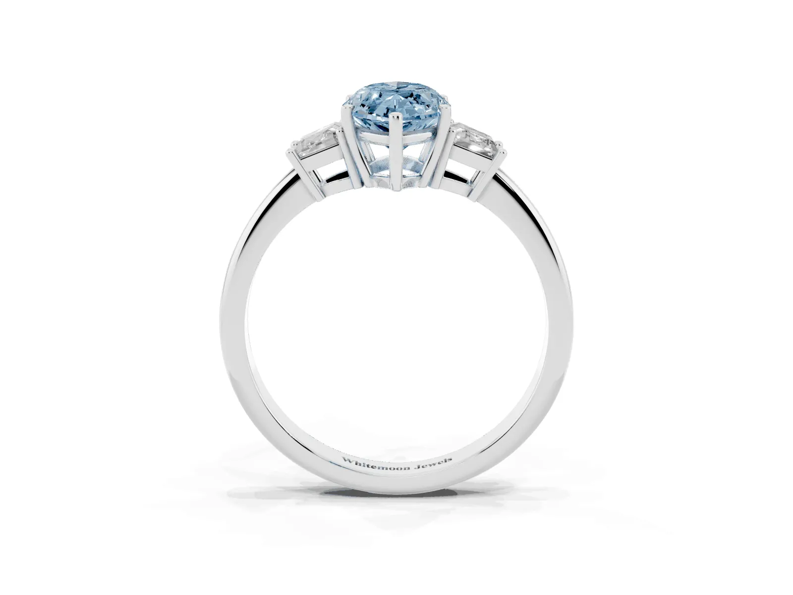 Fancy Blue Marquise Cut Diamond Three-Stone Ring with Trapezoid Side Stones and Prong Setting Platinum