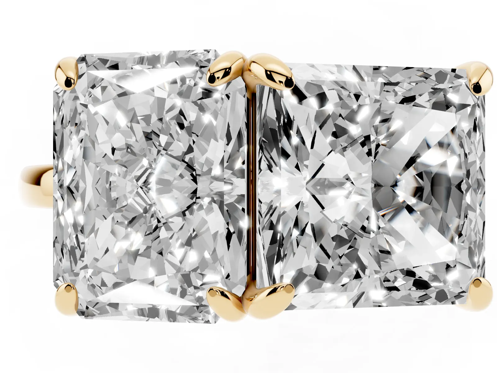 Radiant and Princess Toi Moi Ring with Prong Setting and Plain Band Yellow gold