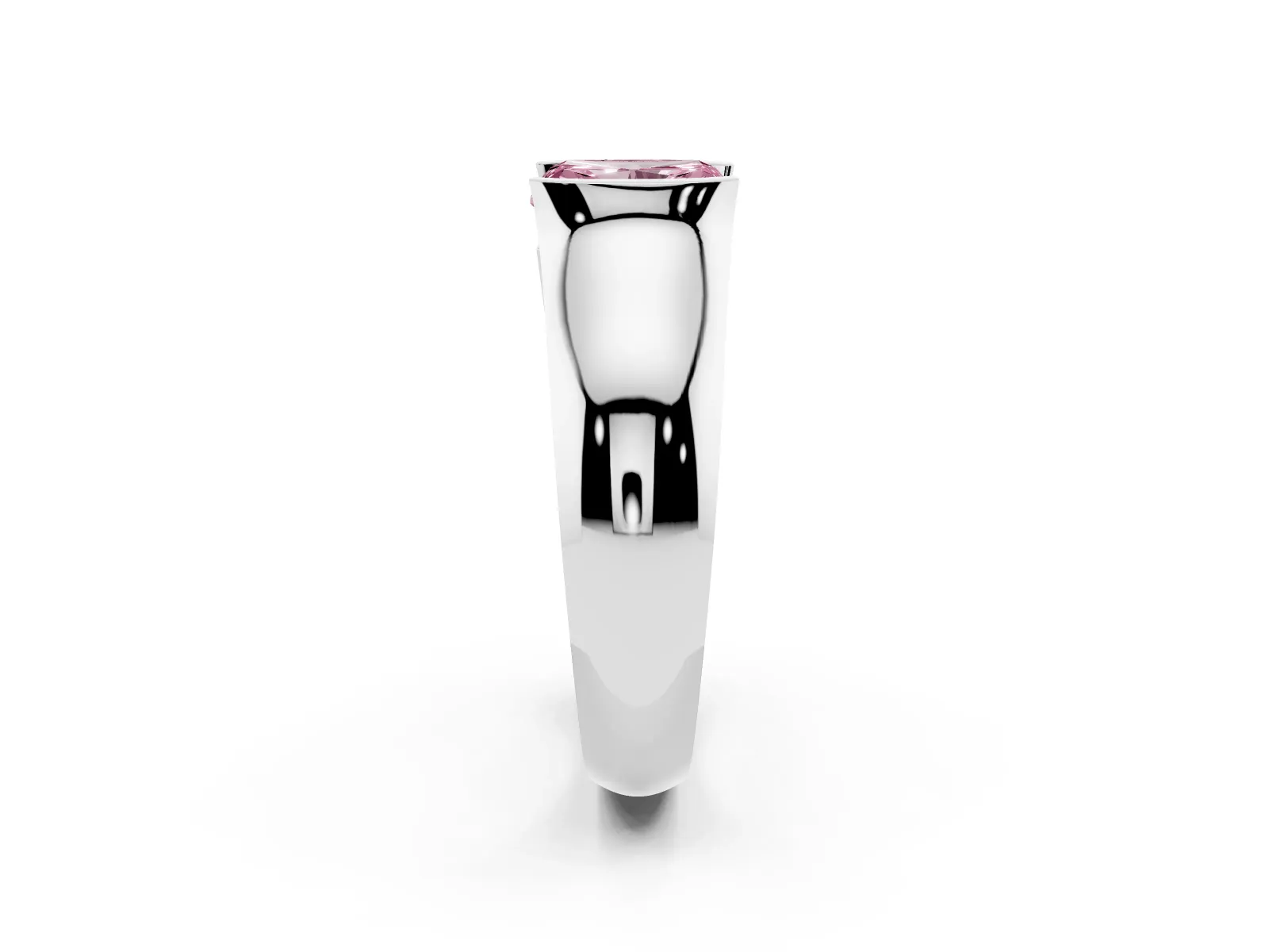 Fancy Pink Radiant Cut Solitaire Bezel Set Diamond Ring with Wide Band White gold