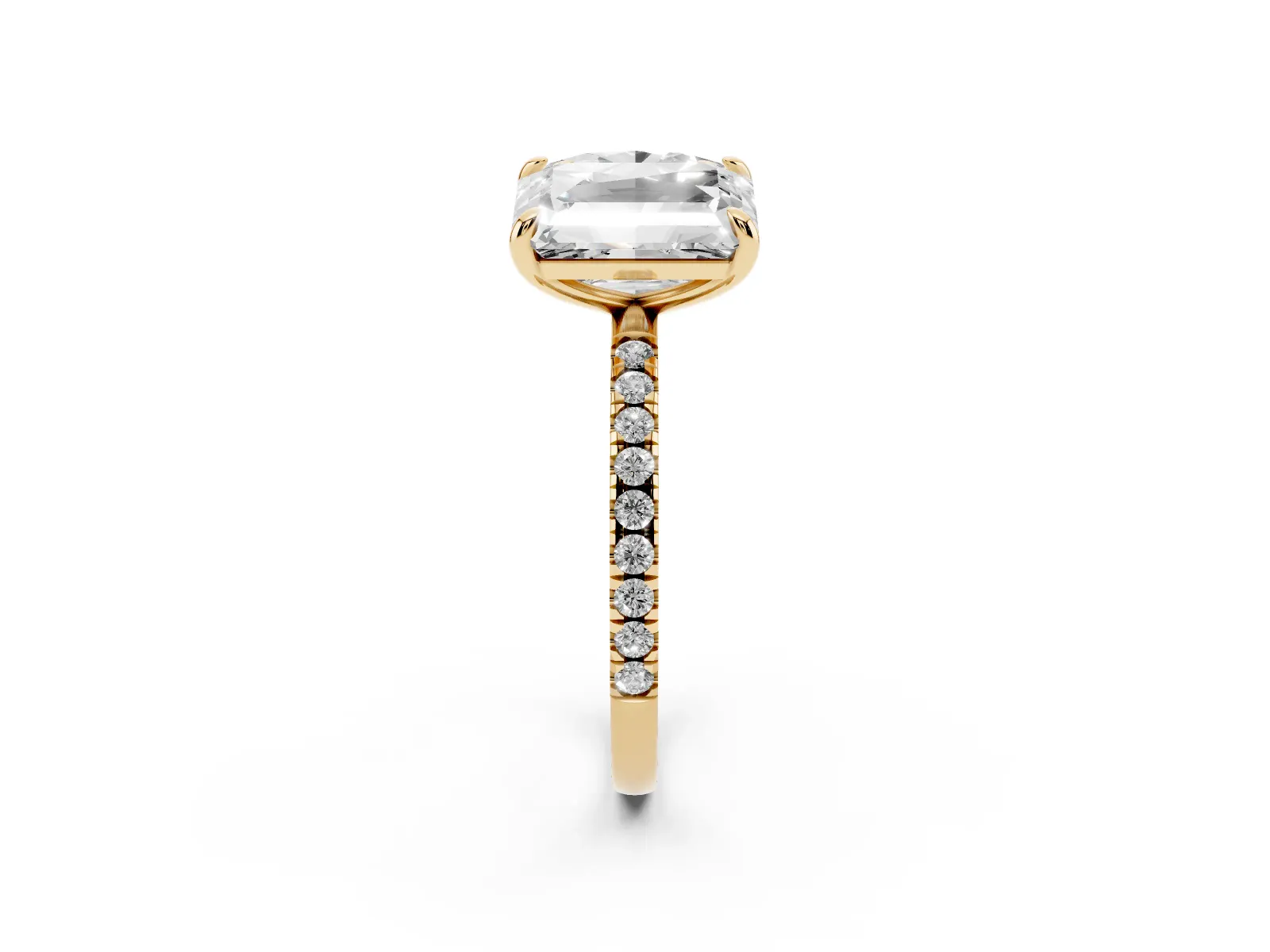 Oval and Radiant Toi Moi Ring with Prong Setting and Pave Band Yellow gold