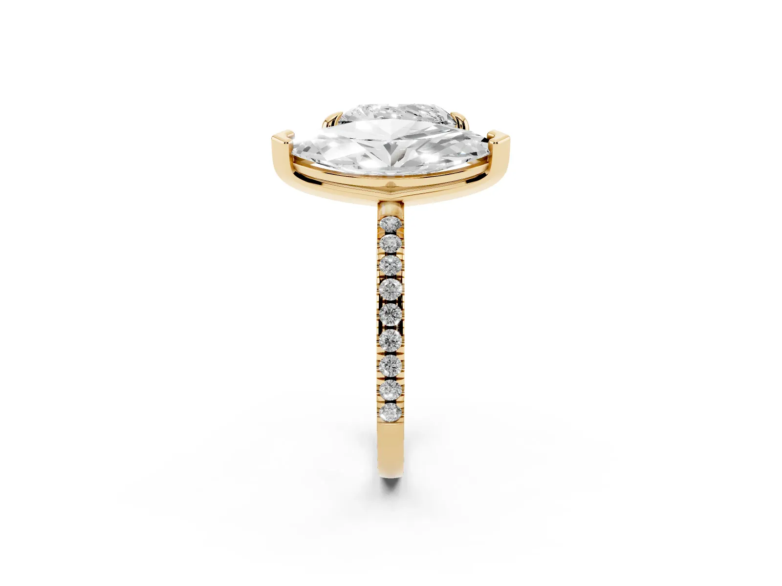 Heart and Marquise Toi Moi Ring with Prong Setting and Pave Band Yellow gold