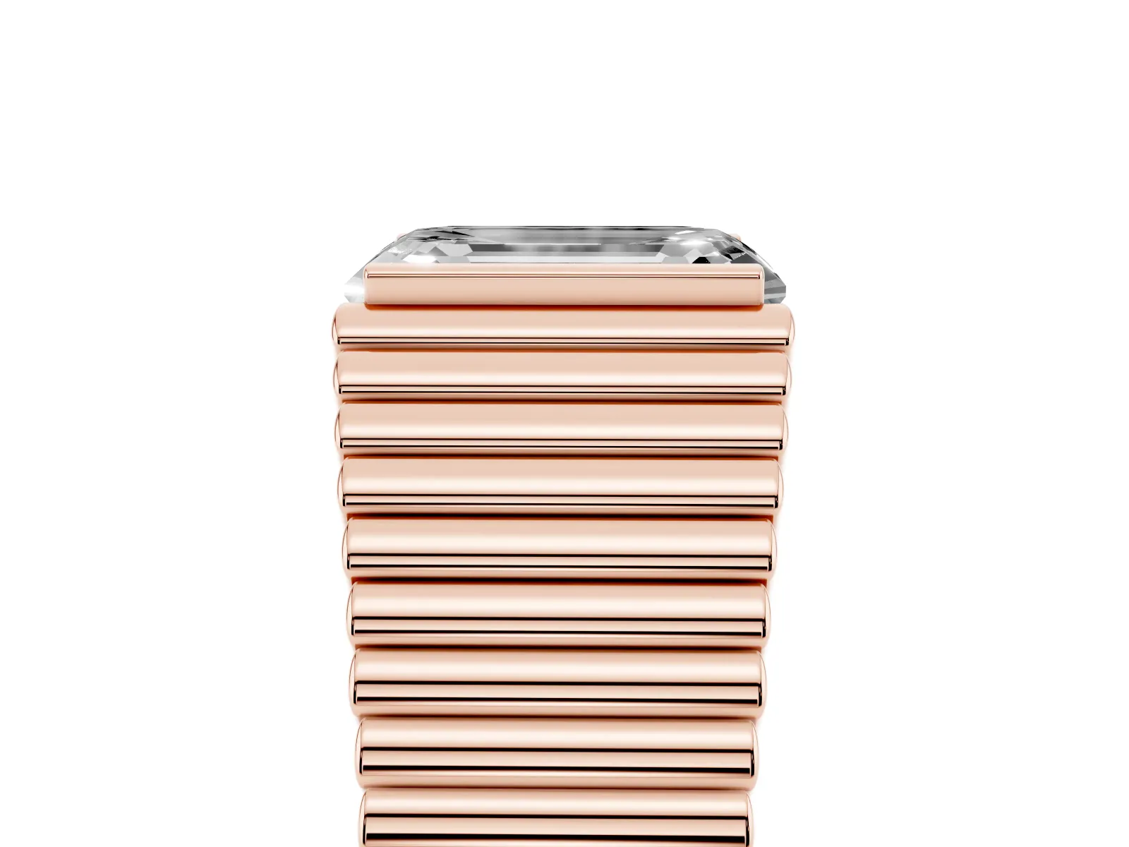 Emerald Cut Diamond Fluted Mens Ring Rose gold