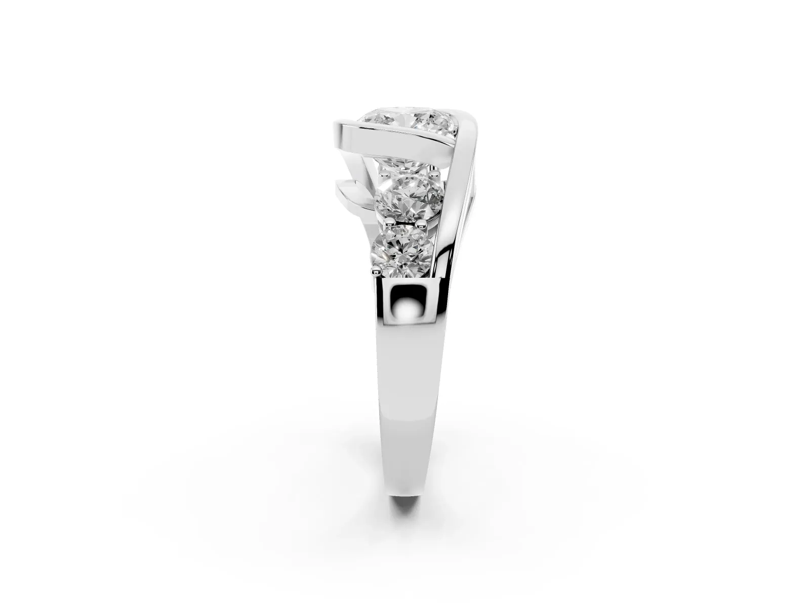 Bezel Set Cushion Cut Diamond Bypass Ring with Round Accents Platinum