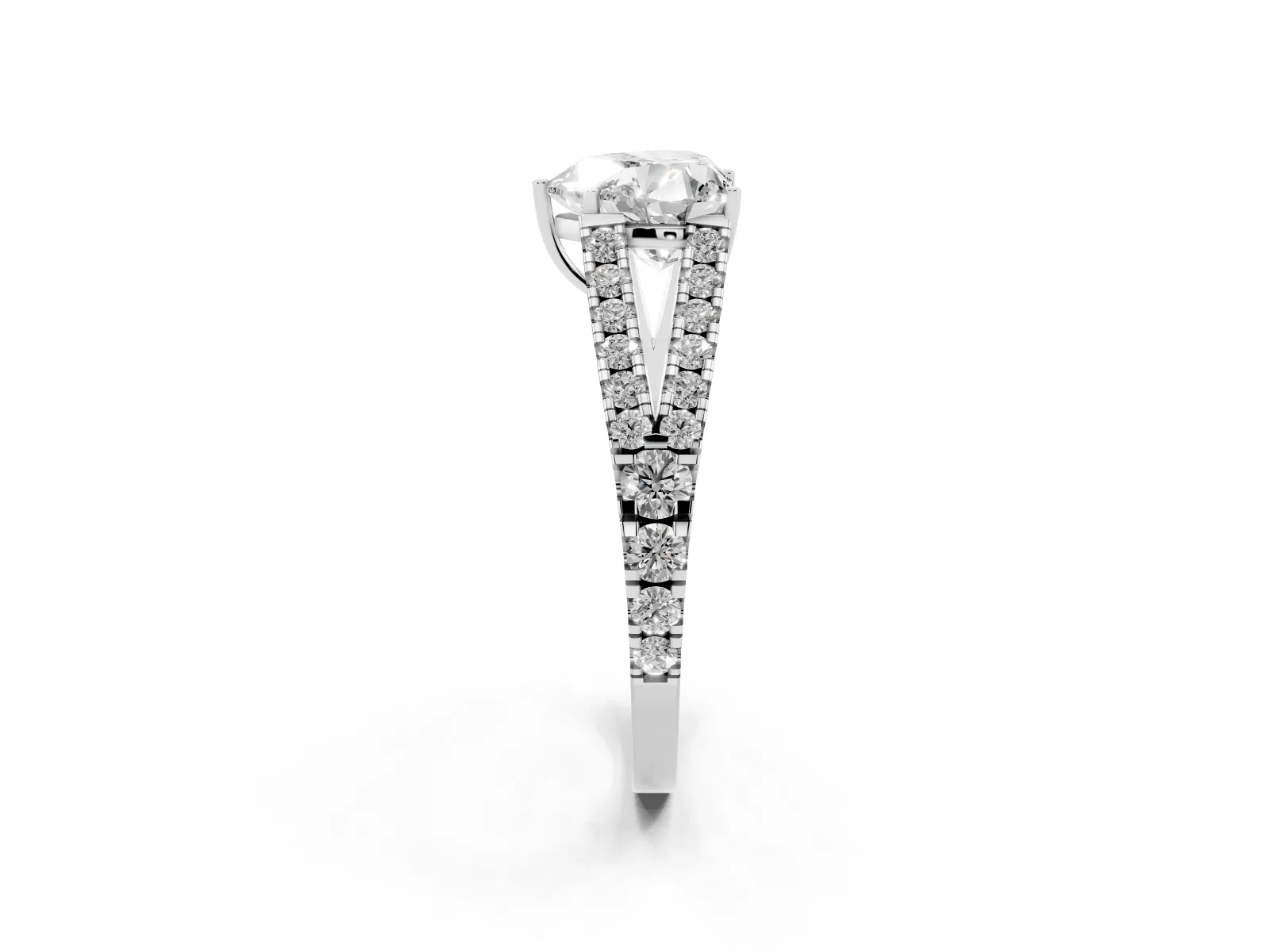 Heart Cut Diamond Split Shank Engagement Ring with Round Pavé and Prong Setting White gold