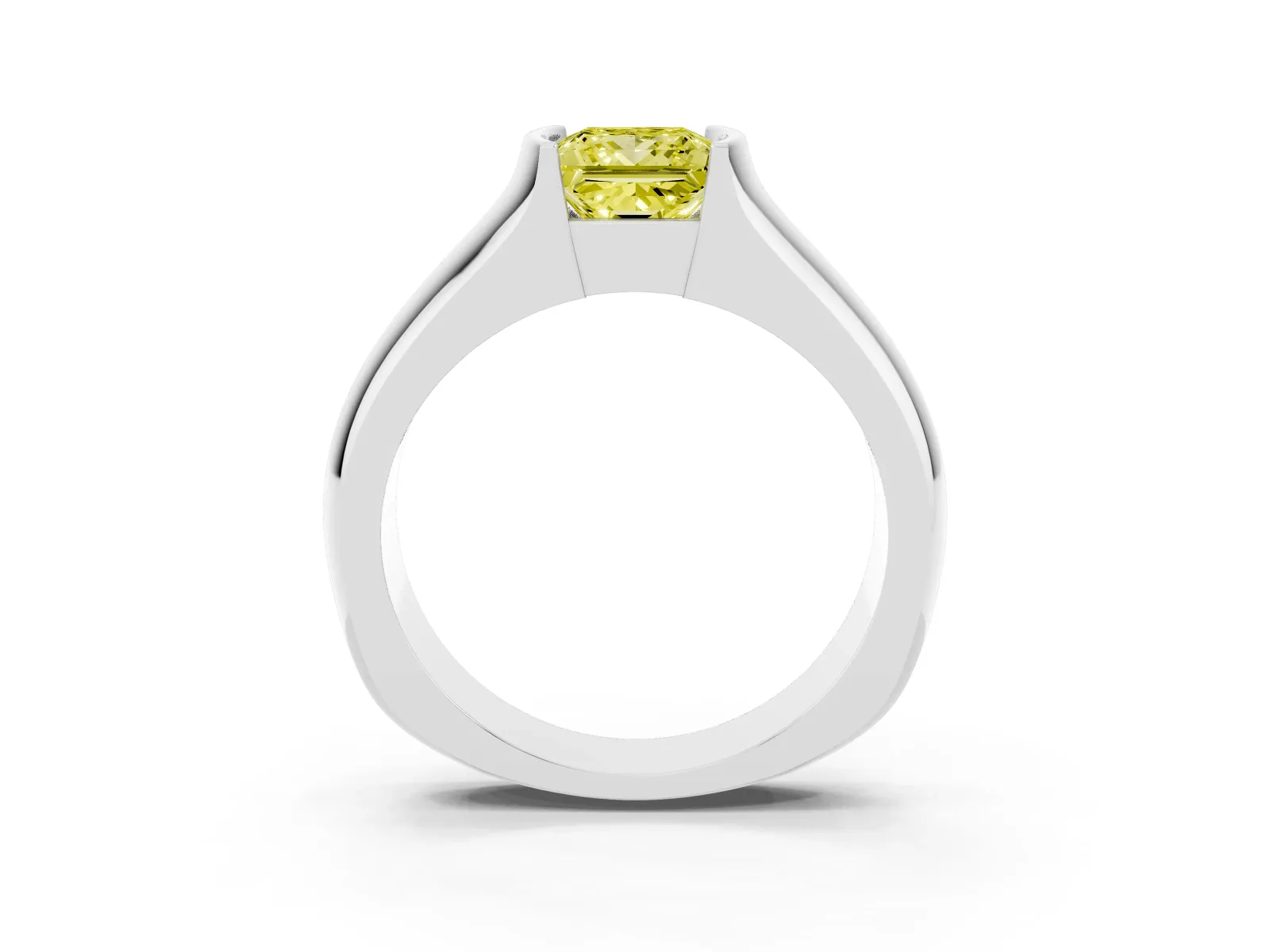 Fancy Yellow Princess Cut Solitaire Bezel Set Diamond Ring with Wide Band White gold