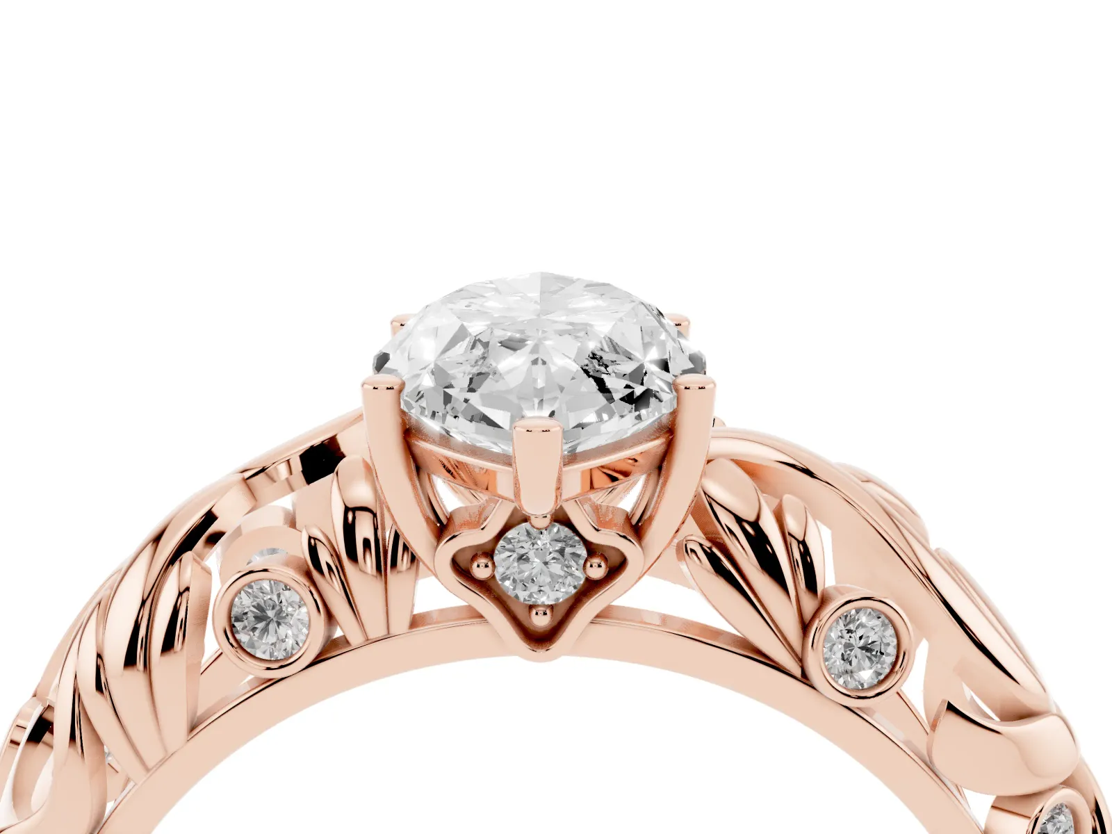 Marquise Cut Solitaire Diamond Leaf-Inspired Vine Band Ring with Prong Setting Rose gold