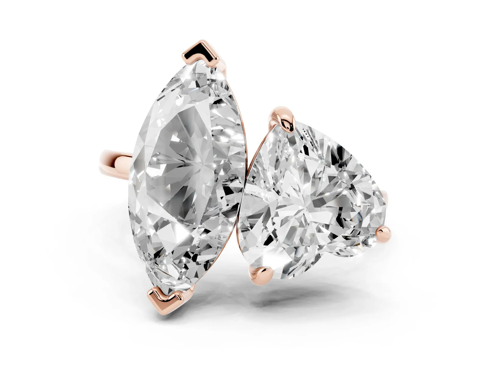 Heart and Marquise Toi Moi Ring with Prong Setting and Micro Pave Band Rose gold