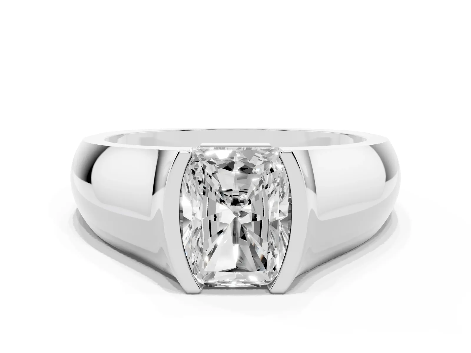 Radiant Cut Solitaire Bezel Set Diamond Ring with Wide Band White gold
