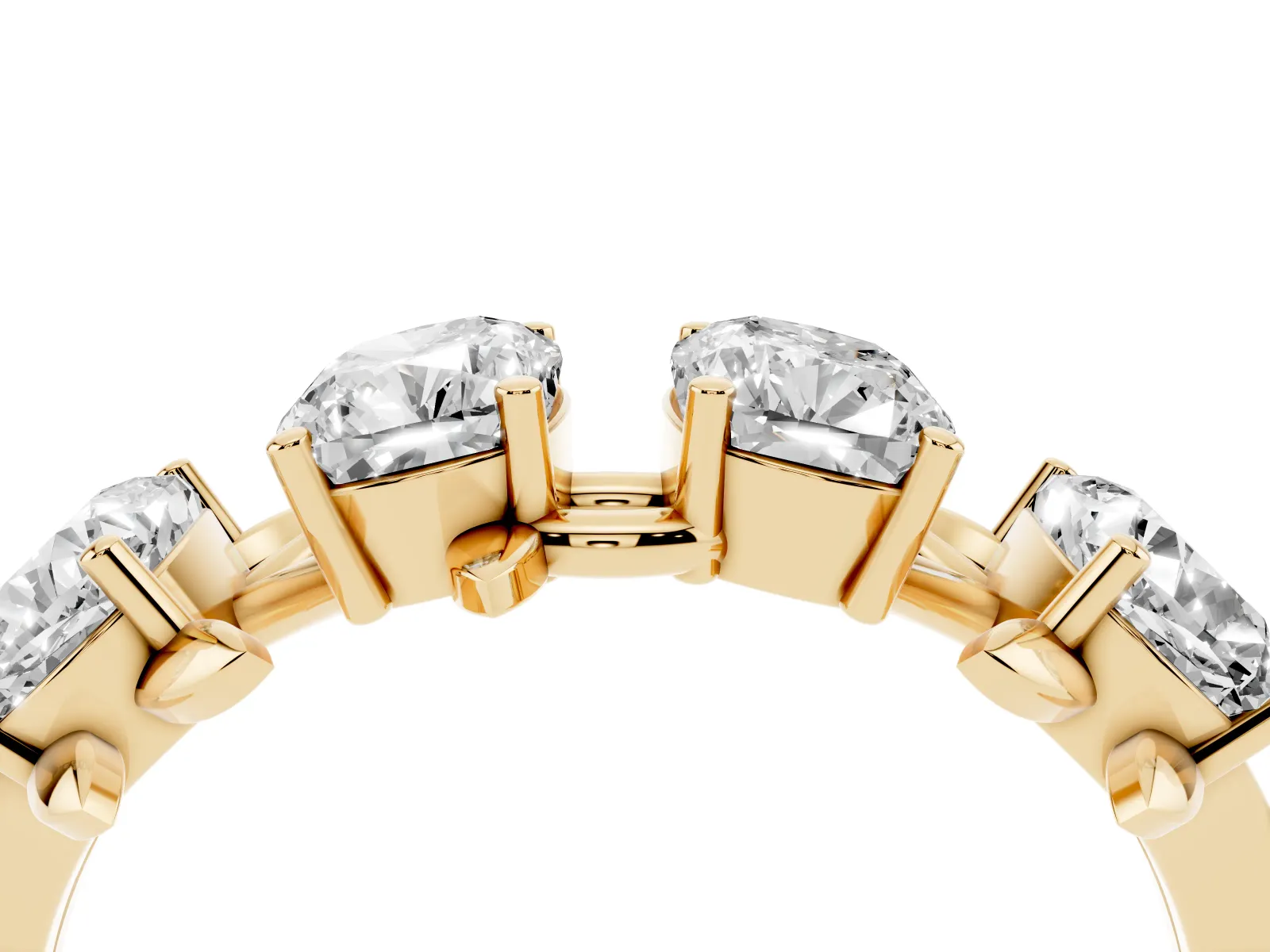 Four-Stone Elongated Cushion Diamond Band with Nature-Inspired Prong Setting Yellow gold