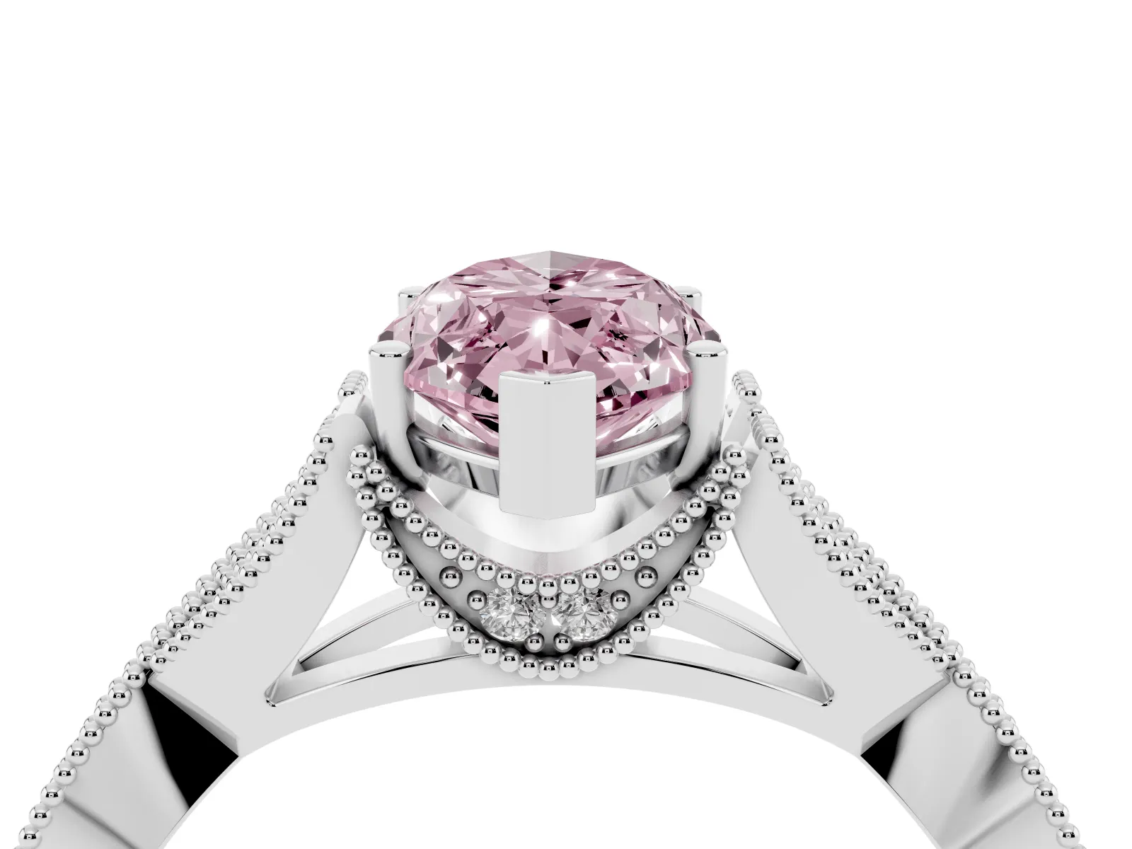 Fancy Pink Marquise Cut Cut Diamond Twisted Band with Milgrain Pave Setting and Four-Prong Setting Platinum