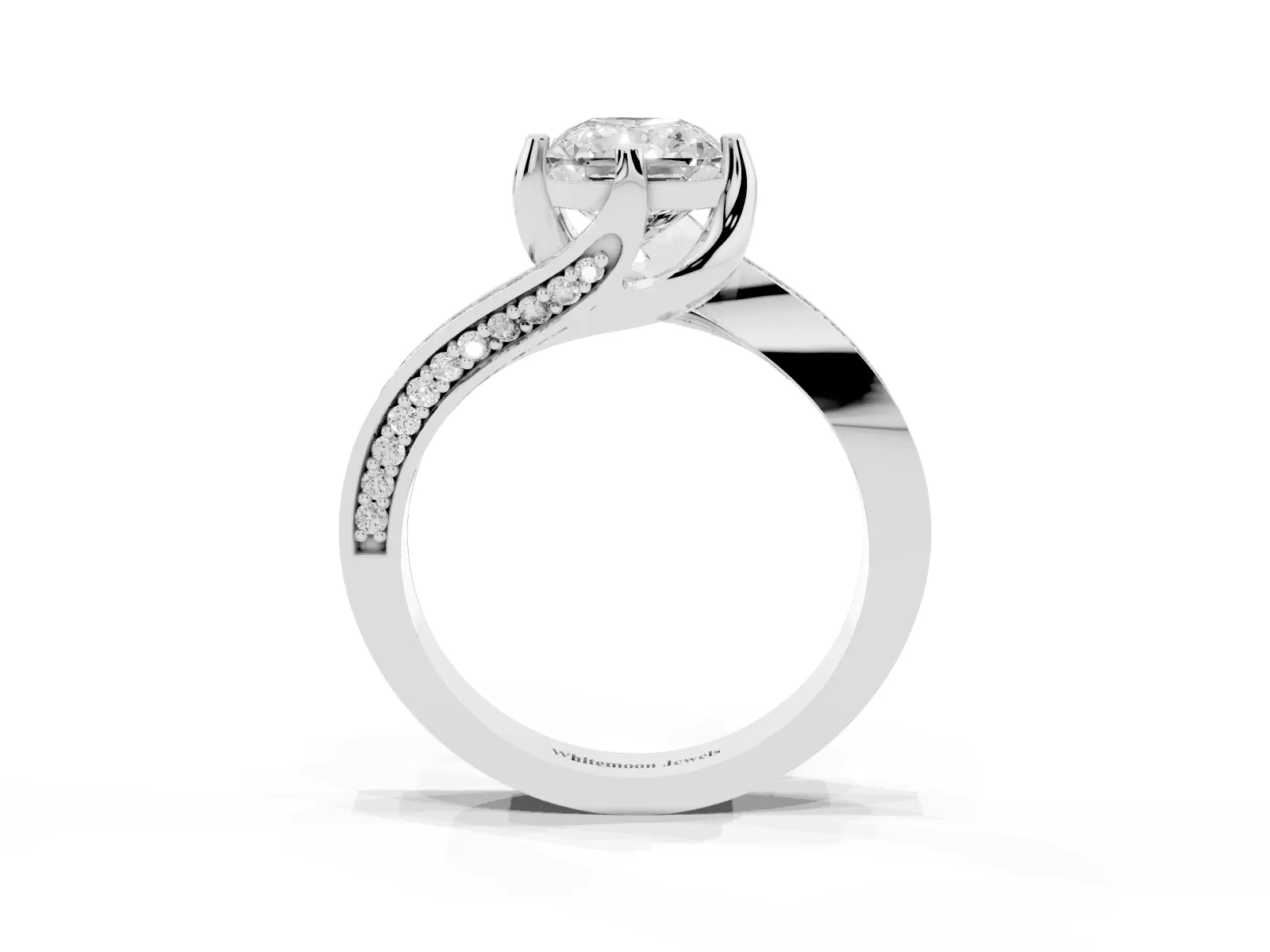 Radiant Cut Solitaire Diamond Twist Band with Pavé Setting and Four-Prong Setting Platinum